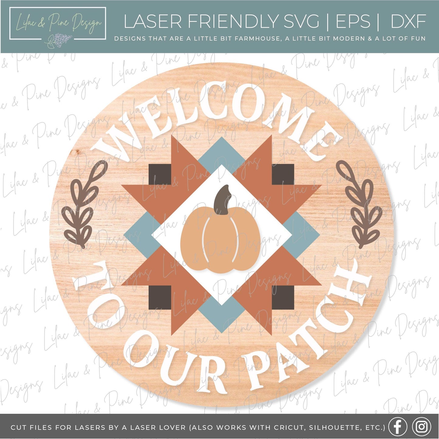 Pumpkin Patch door hanger SVG, Fall Quilt door hanger, Quilt welcome sign SVG, Pumpkin welcome sign svg, fall decor, Glowforge laser SVG