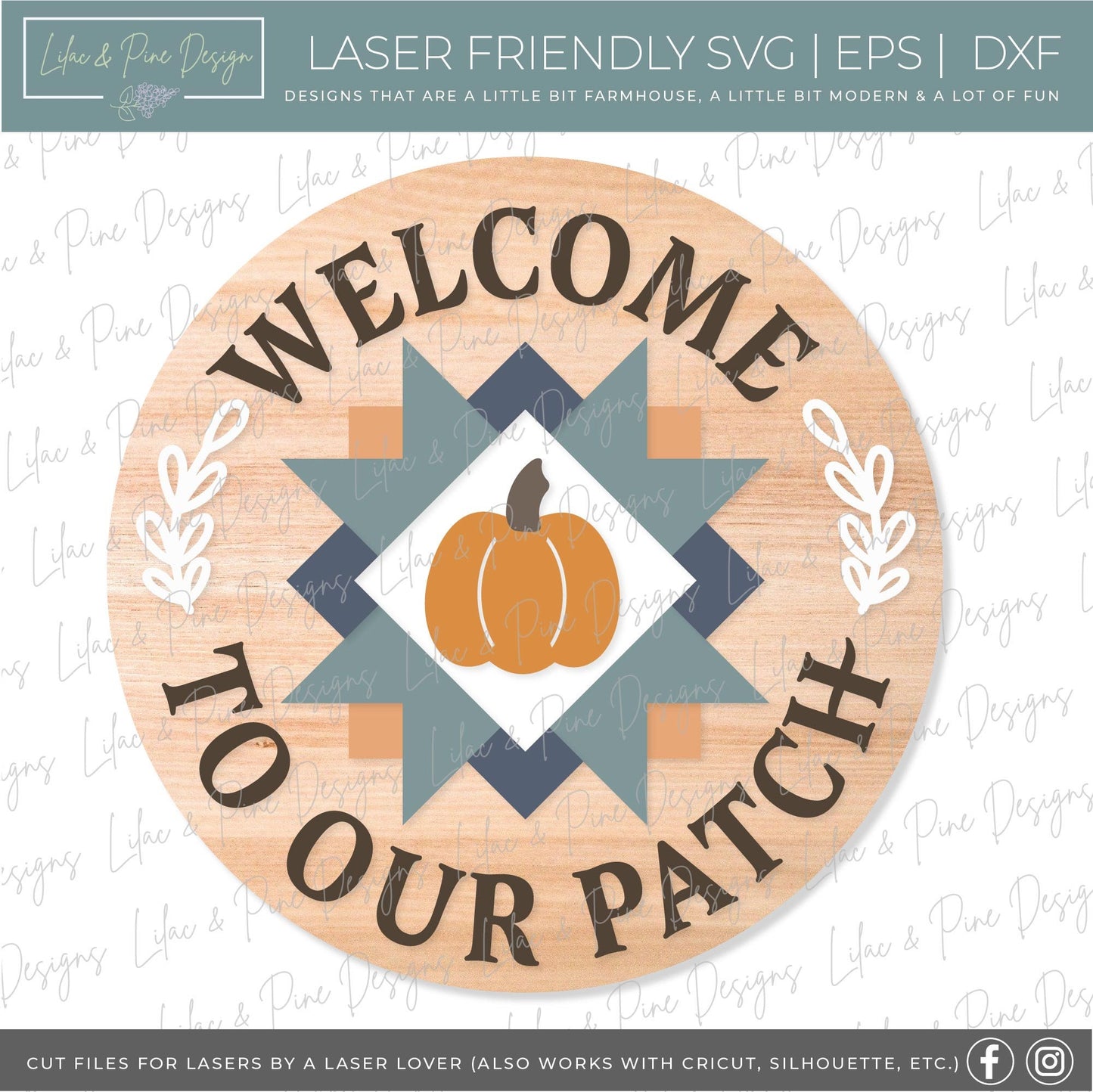 Pumpkin Patch door hanger SVG, Fall Quilt door hanger, Quilt welcome sign SVG, Pumpkin welcome sign svg, fall decor, Glowforge laser SVG