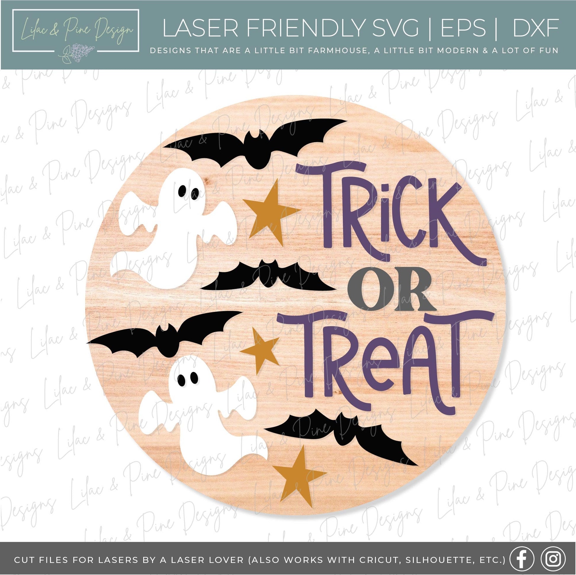 Halloween door hanger SVG, Trick or Treat door hanger, Ghost welcome sign SVG, Halloween welcome sign, Halloween decor, Glowforge laser SVG