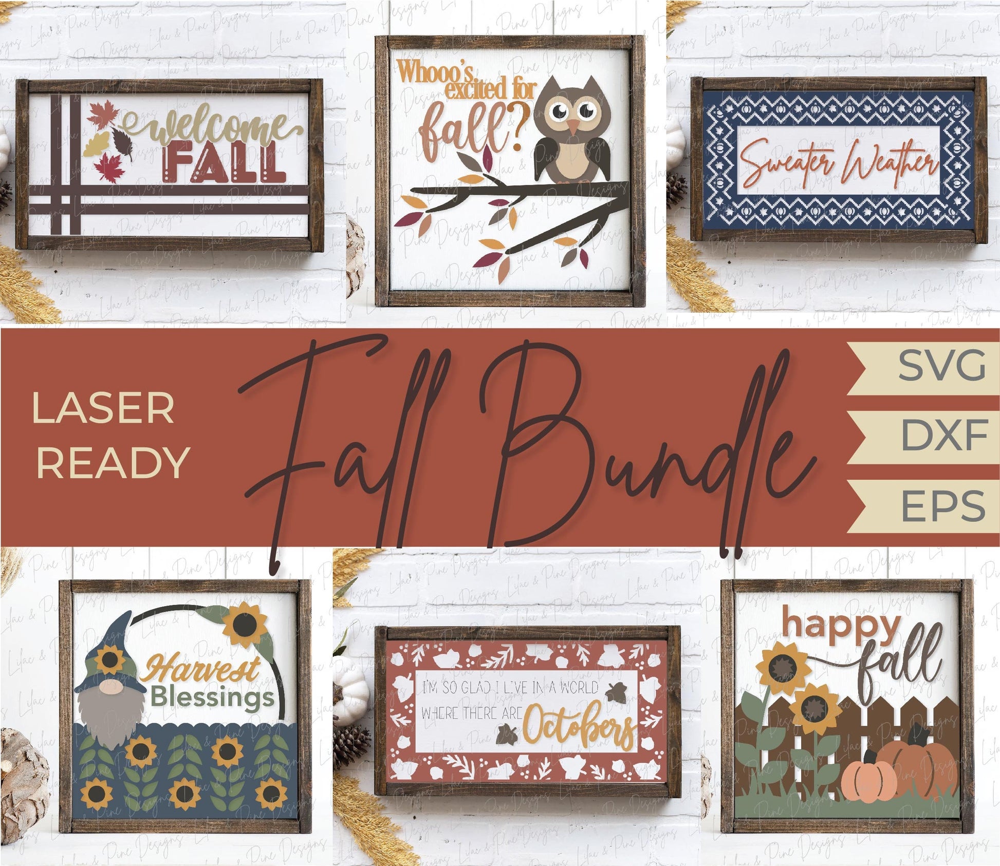 Fall sign bundle SVG, Autumn sign bundle, Sunflower gnome SVG, Pumpkin svg, sweater weather svg, owl svg, fall decor, Glowforge laser SVG