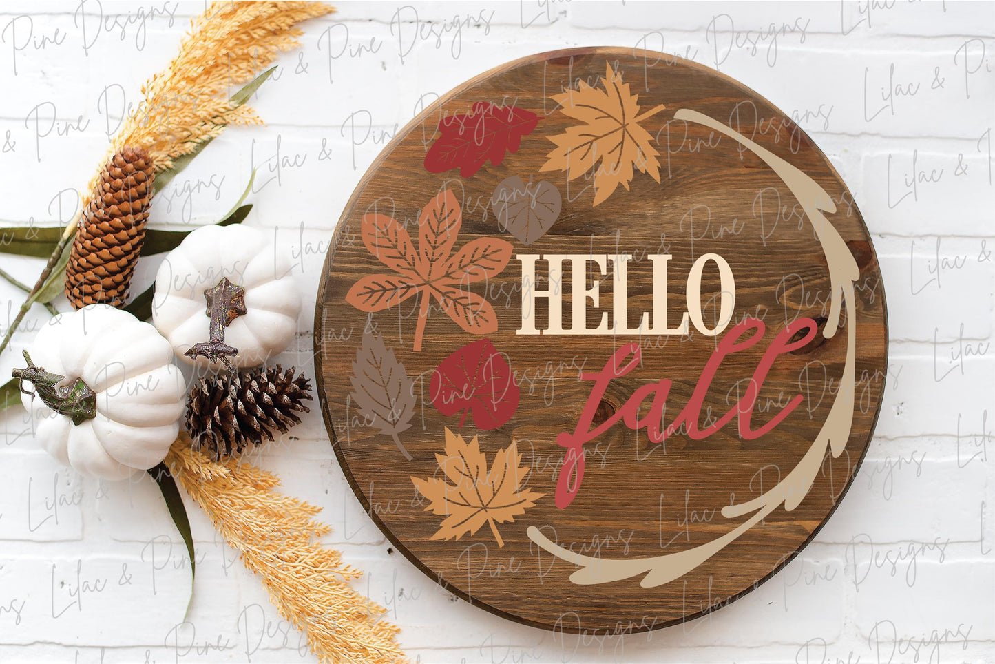 Hello Fall door hanger SVG, Fall welcome sign SVG, fall leaves round door hanger, Fall porch decor, Fall round sign svg, Glowforge laser SVG
