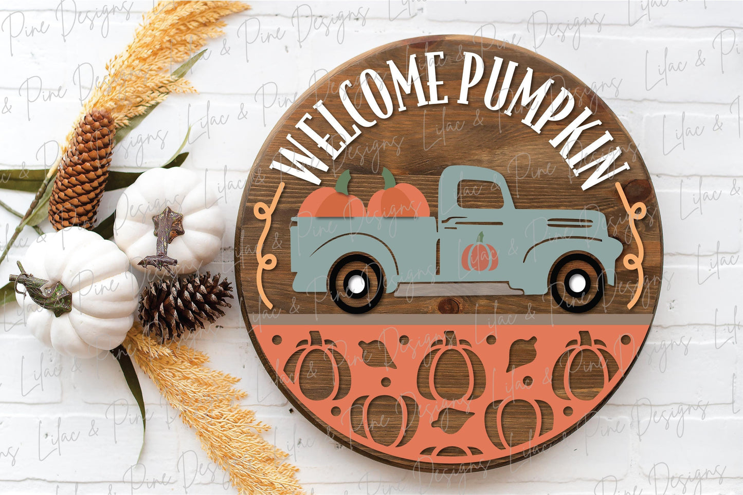 Welcome Pumpkin door hanger SVG, Fall welcome sign SVG, Pumpkin farm round sign, Fall decor, Fall antique truck sign, Glowforge laser SVG