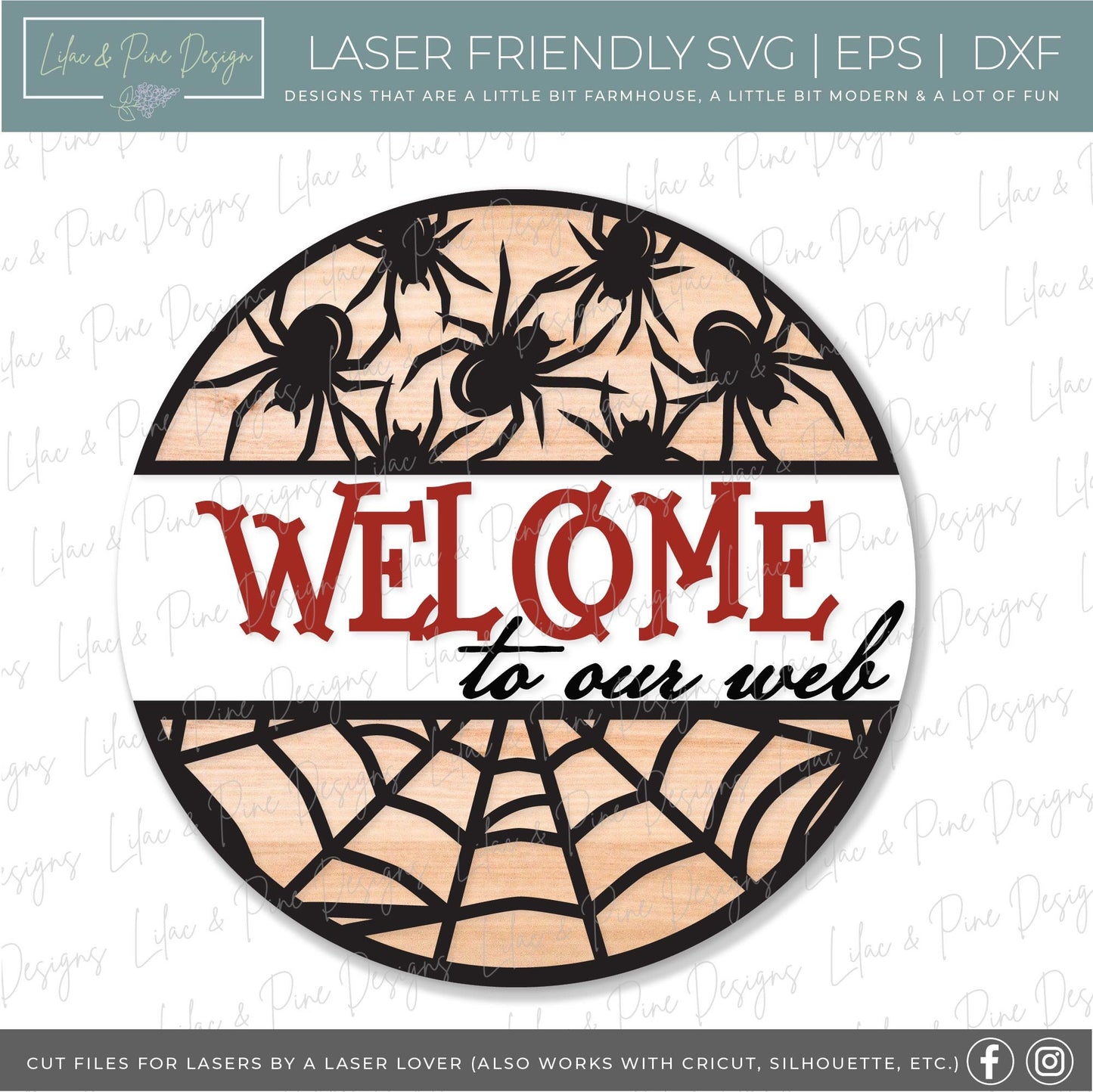 Welcome to our web door hanger SVG, spider door hanger, spiderweb welcome sign SVG, spooky svg, Halloween porch sign, Glowforge laser SVG