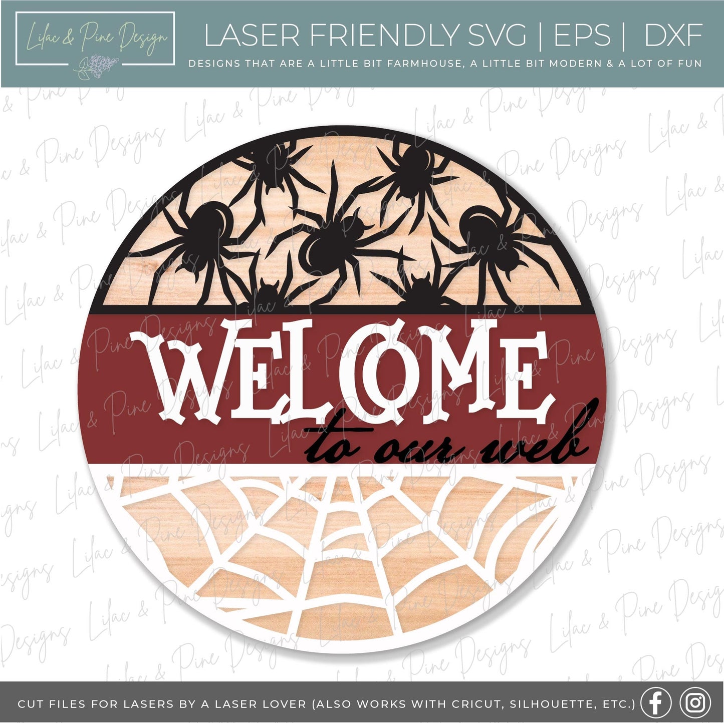 Welcome to our web door hanger SVG, spider door hanger, spiderweb welcome sign SVG, spooky svg, Halloween porch sign, Glowforge laser SVG