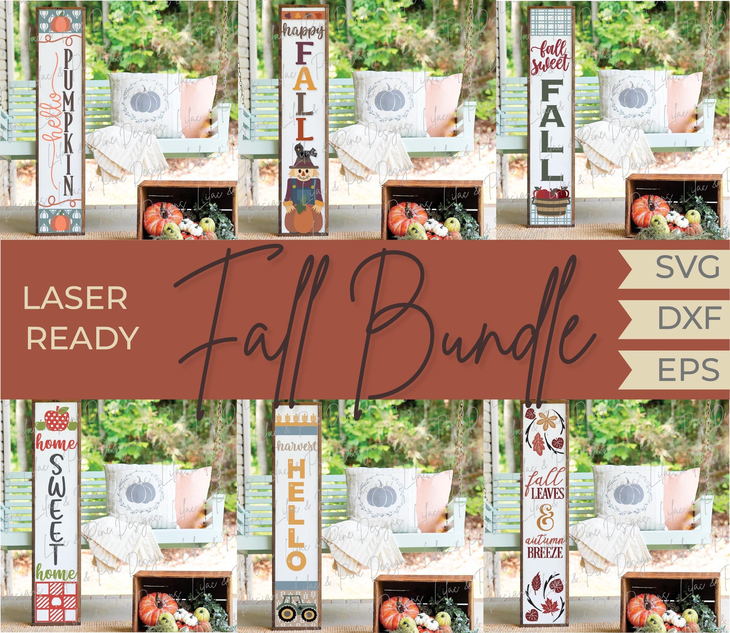Fall Preview Sign Fall welcome sign bundle, fall porch sign, fall vertical sign svg, tra ...