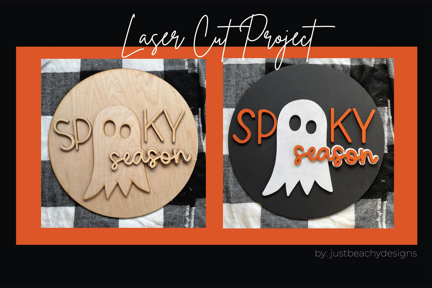 Spooky season sign SVG, Halloween door hanger SVG, Ghost welcome sign svg, Halloween sign svg, kids DIY kit, Glowforge Svg, laser cut file