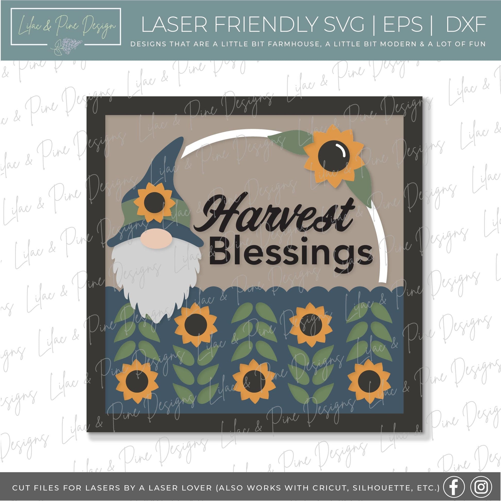 sunflower gnome sign SVG, harvest blessings sign svg, fall sign SVG, fall decor svg, autumn svg, Glowforge SVG, laser cut file