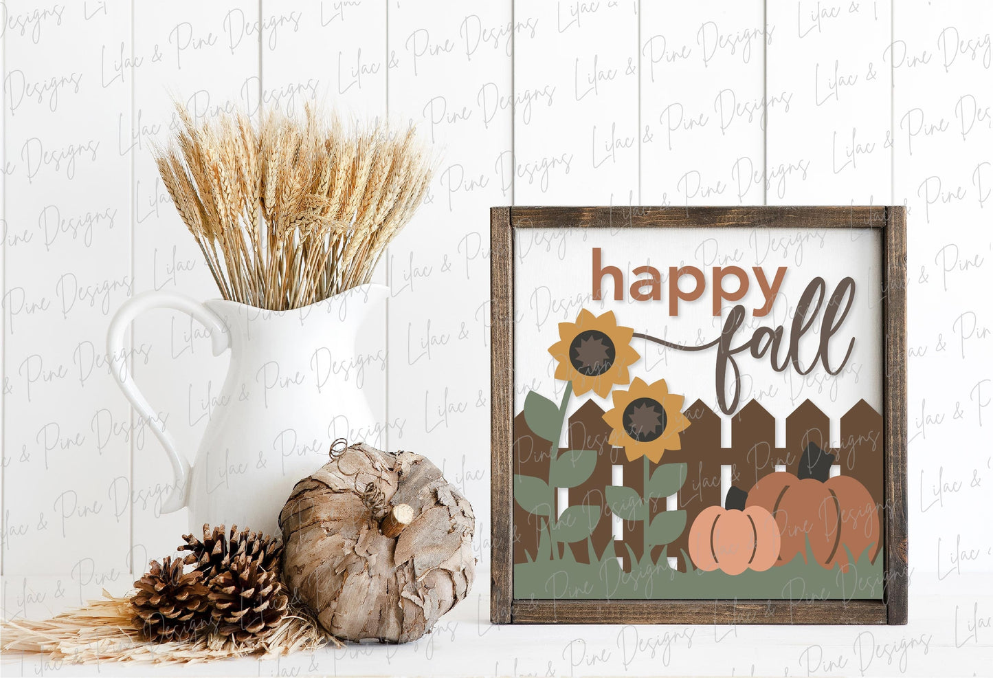 happy fall sign SVG, fall fence sign SVG, pumpkin and sunflower sign svg, fall decor, fall farmhouse svg, Glowforge SVG, laser cut file