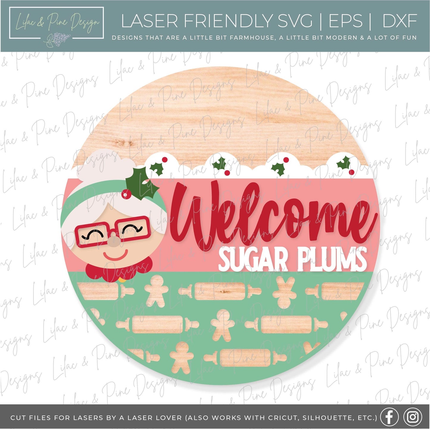 Welcome Sugar Plums SVG, Mrs Claus welcome sign SVG, Christmas door hanger SVG, Christmas welcome sign svg, Glowforge Svg, laser cut file
