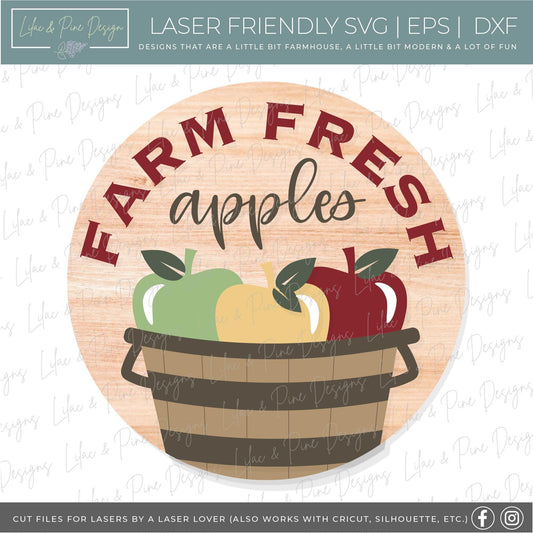 Farm Fresh Apples door hanger SVG, Fall welcome sign SVG, Apple orchard round sign, Fall decor, Fall farmhouse sign, Glowforge laser SVG