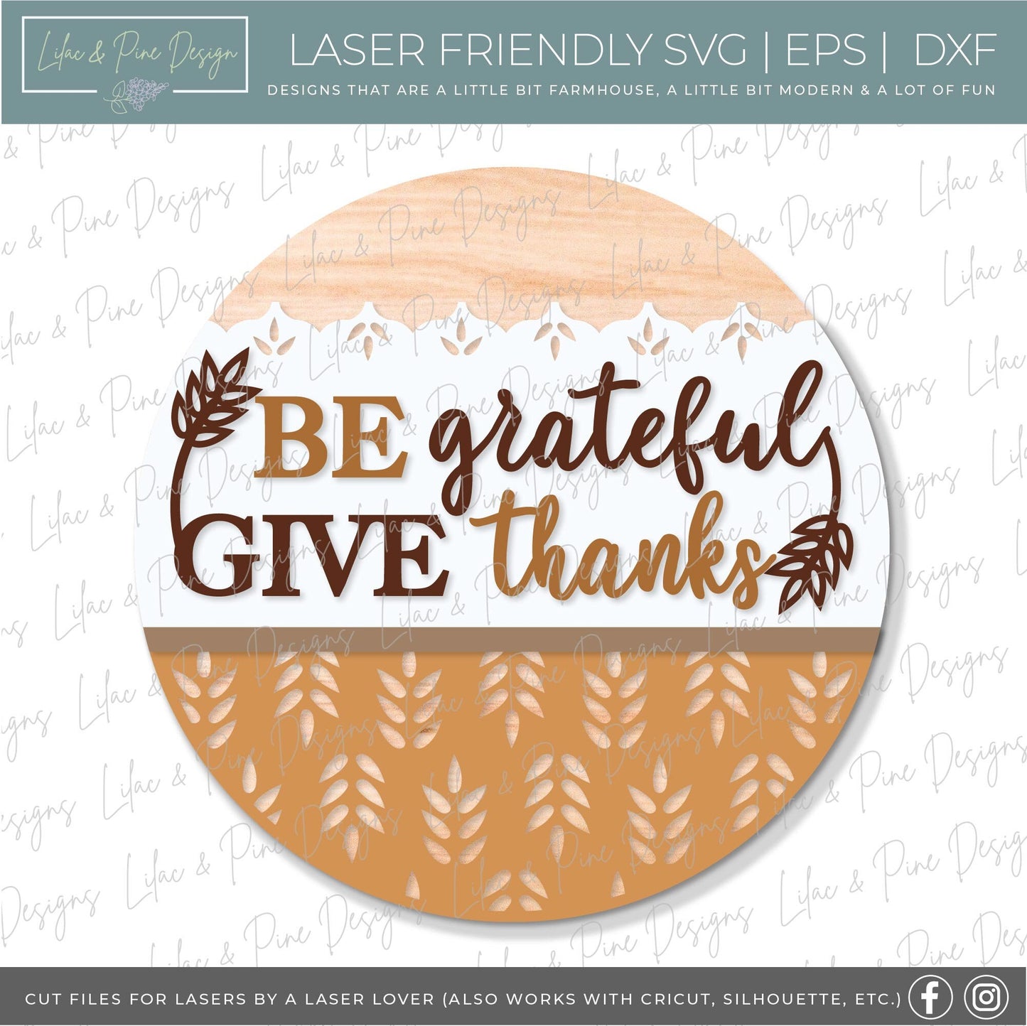 Thanksgiving door hanger SVG, Give Thanks sign SVG, Grateful door hanger svg, Fall porch decor, Fall sign svg, Glowforge SVG, laser cut file