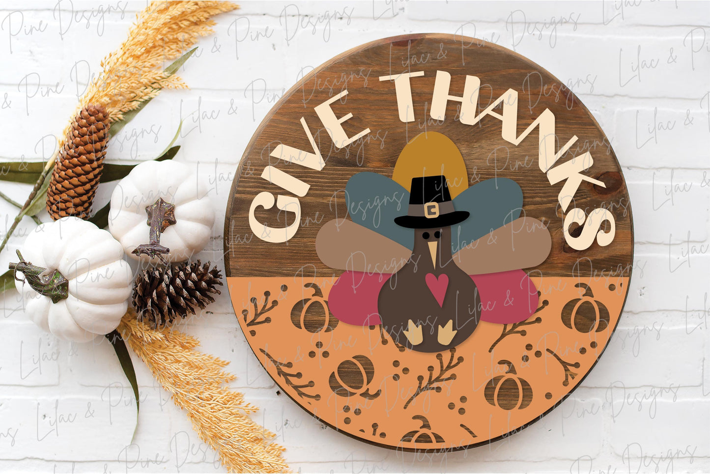 Thanksgiving door hanger SVG, Give Thanks sign SVG, Turkey welcome sign svg, Thanksgiving porch decor, Glowforge SVG, laser cut file