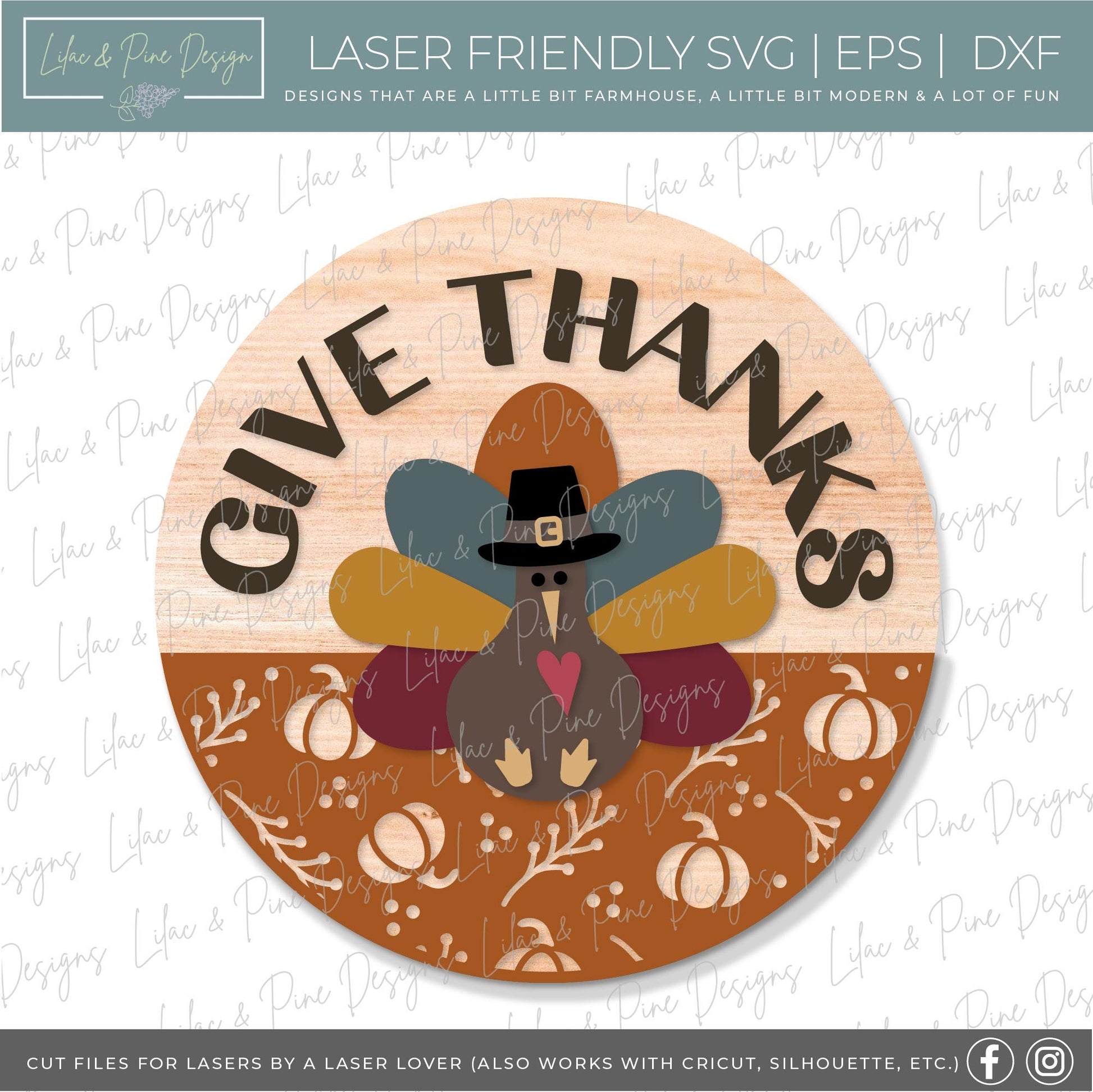 Thanksgiving door hanger SVG, Give Thanks sign SVG, Turkey welcome sign svg, Thanksgiving porch decor, Glowforge SVG, laser cut file