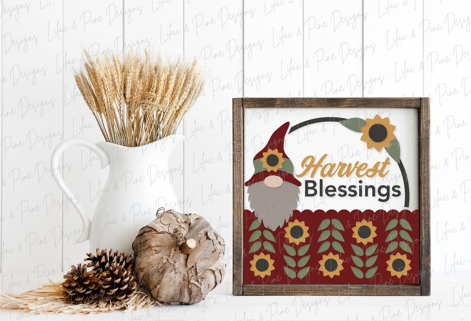 sunflower gnome sign SVG, harvest blessings sign svg, fall sign SVG, fall decor svg, autumn svg, Glowforge SVG, laser cut file