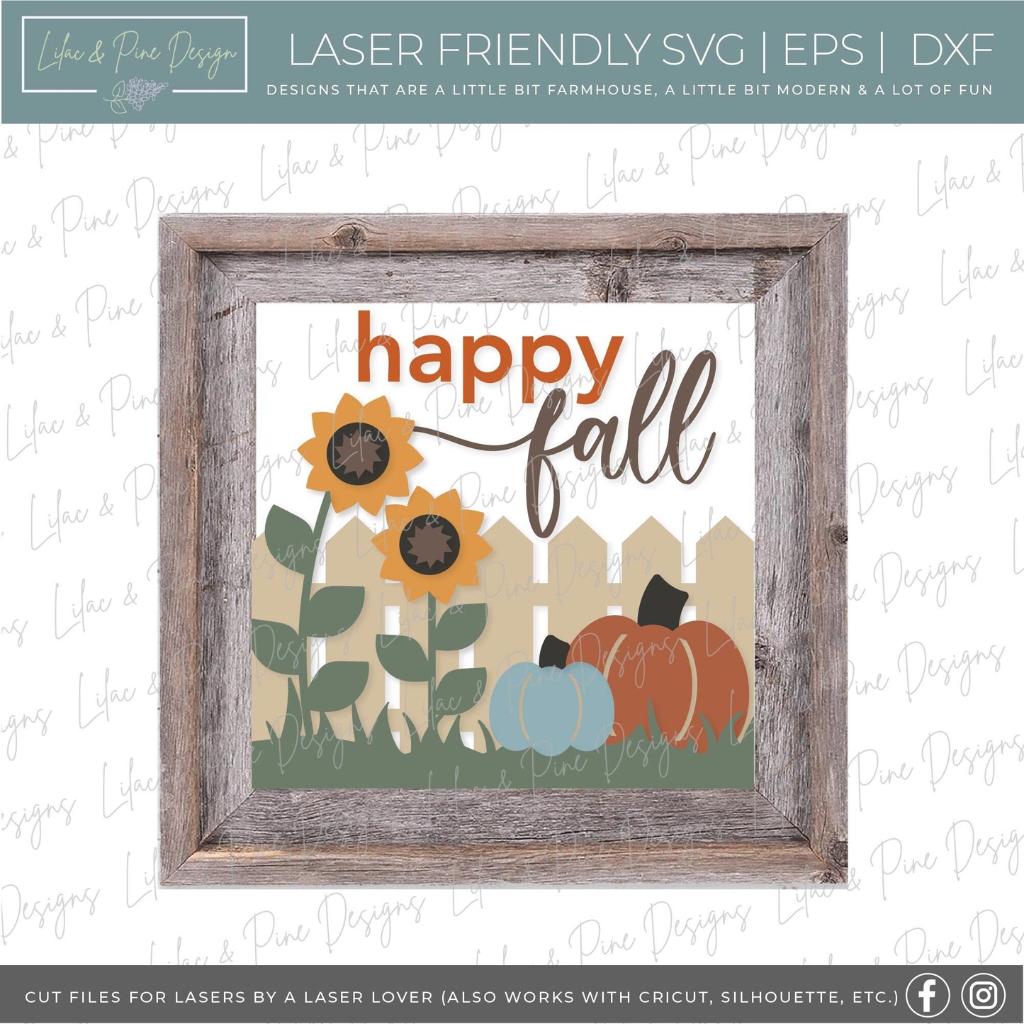 happy fall sign SVG, fall fence sign SVG, pumpkin and sunflower sign svg, fall decor, fall farmhouse svg, Glowforge SVG, laser cut file