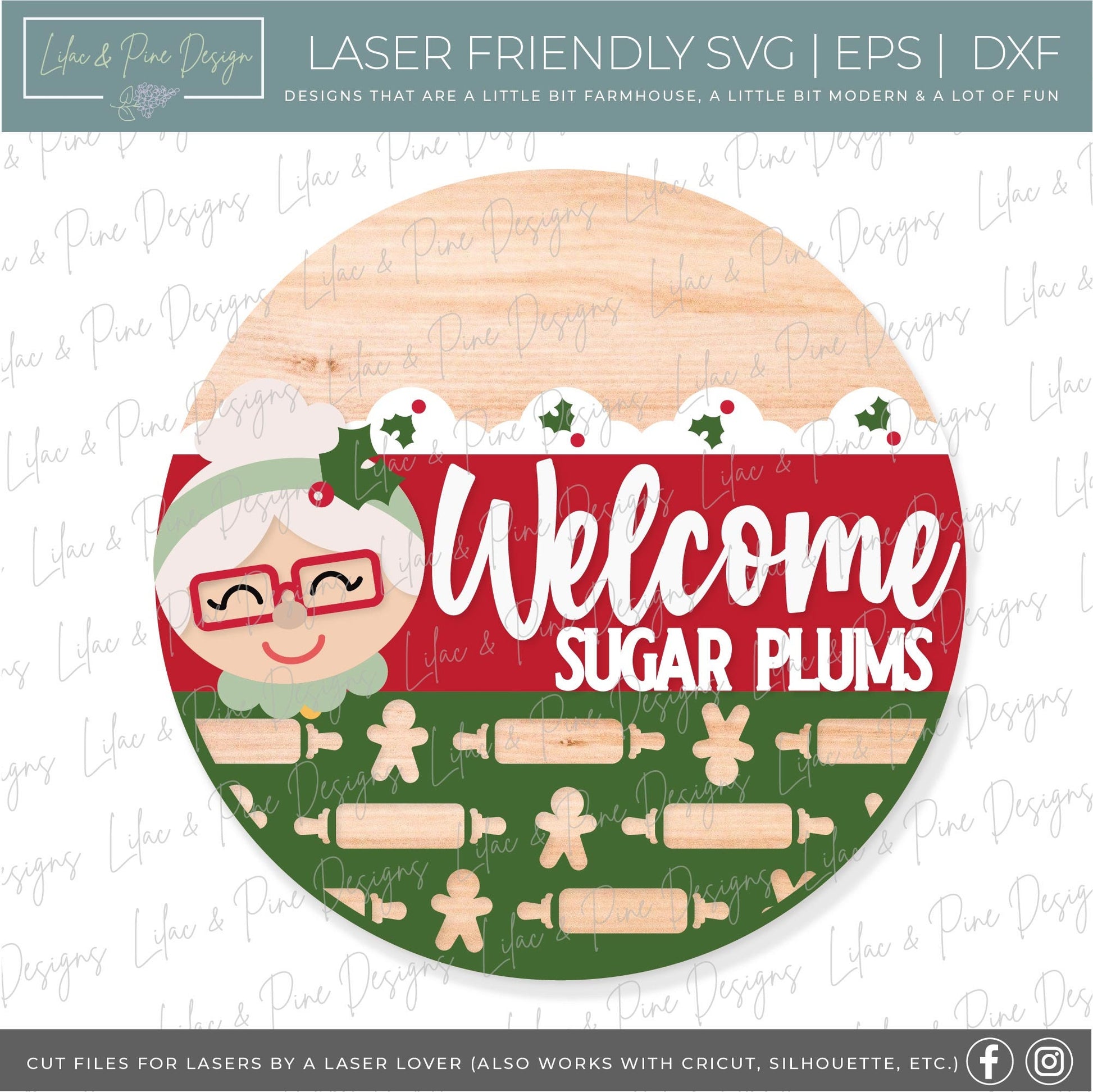 Welcome Sugar Plums SVG, Mrs Claus welcome sign SVG, Christmas door hanger SVG, Christmas welcome sign svg, Glowforge Svg, laser cut file