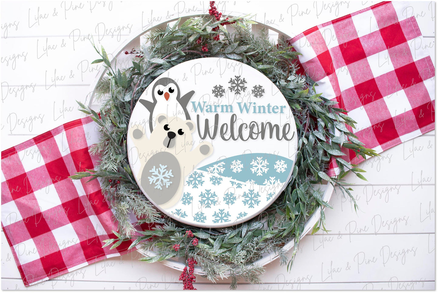 Warm Winter Welcome sign SVG, Christmas door hanger SVG, Winter door hanger SVG, penguin svg, polar bear svg, Glowforge Svg, laser cut file
