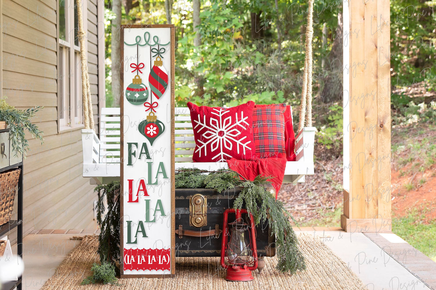 Christmas ornament welcome sign SVG, Vintage ornament porch sign, Fa la la welcome sign svg, Holiday decor, Glowforge SVG, laser cut file