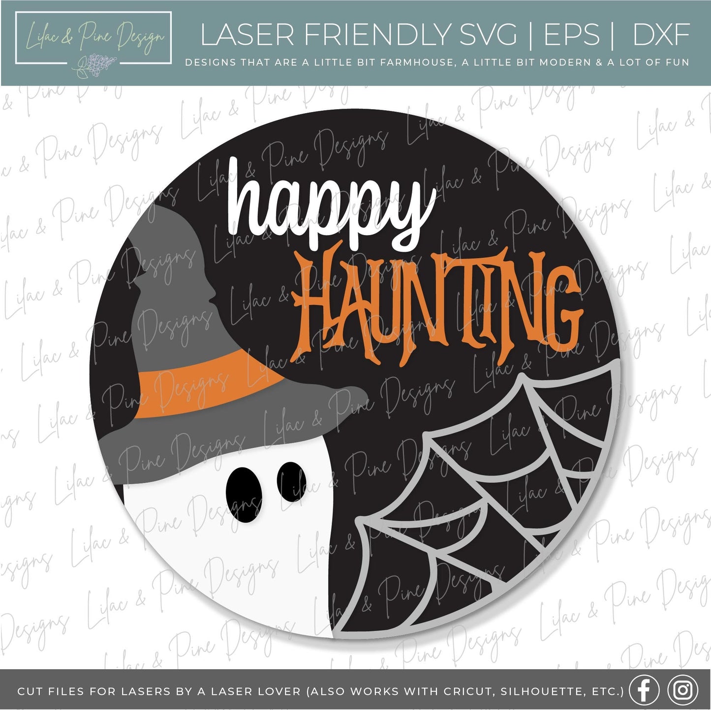 Halloween welcome sign SVG, ghost door hanger SVG, spiderweb door hanger SVG, happy haunting sign svg, Glowforge Svg, laser cut file