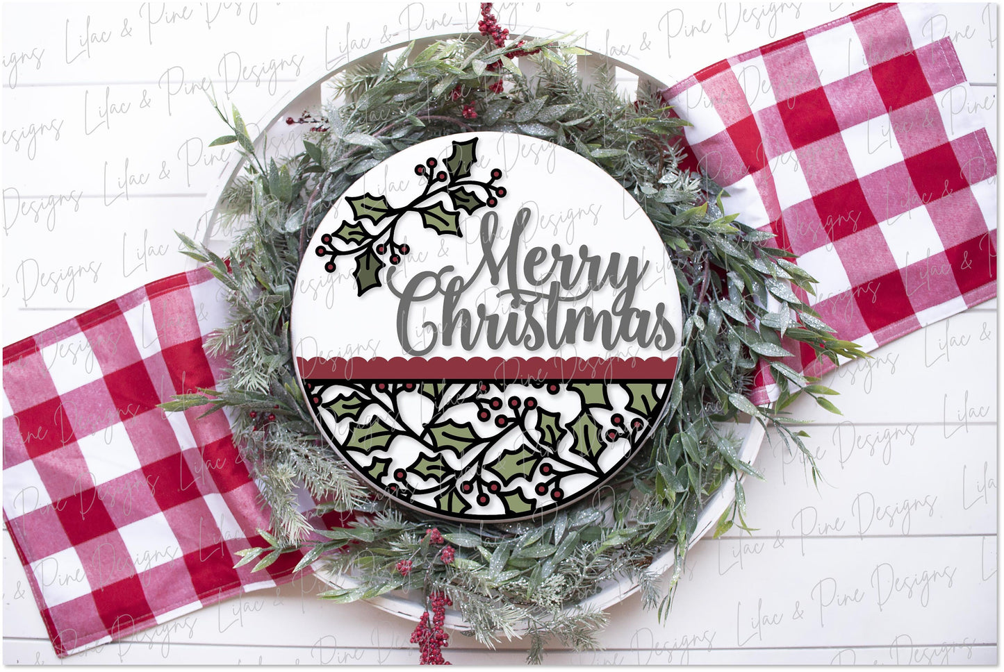 Merry Christmas sign SVG, Christmas welcome sign SVG, Christmas door hanger SVG, Holly pattern sign svg, Glowforge Svg, laser cut file