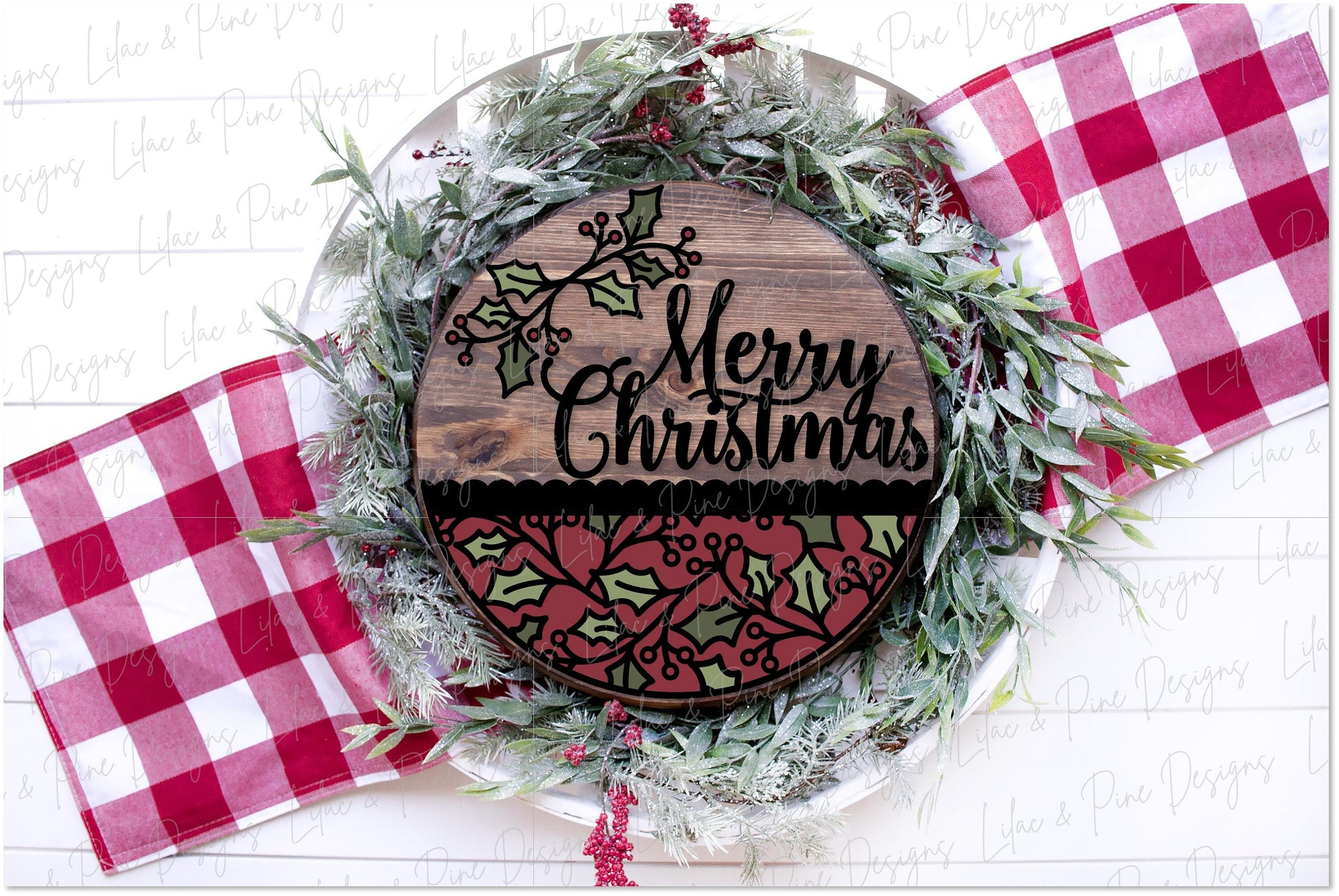 Merry Christmas sign SVG, Christmas welcome sign SVG, Christmas door hanger SVG, Holly pattern sign svg, Glowforge Svg, laser cut file