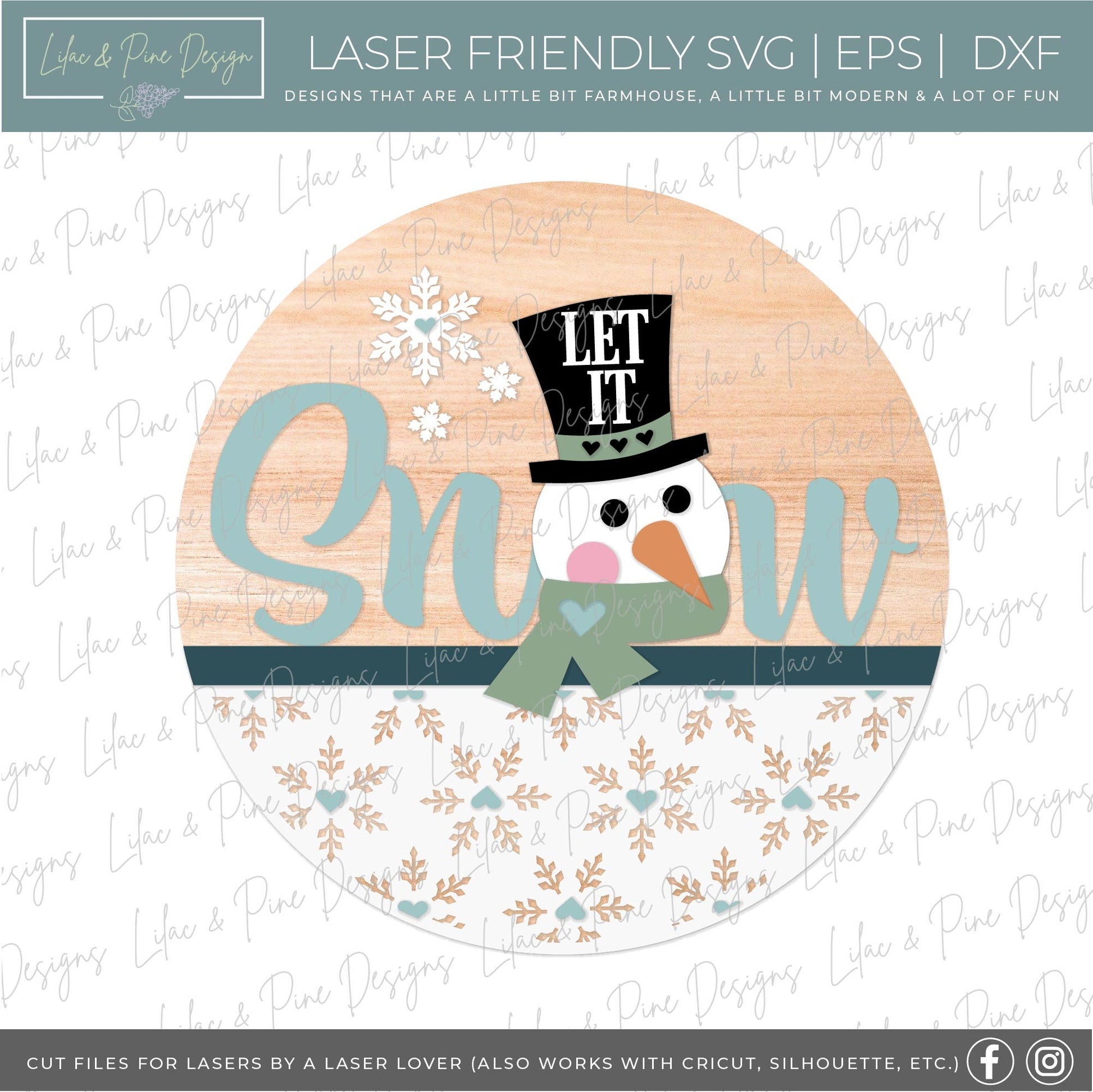 Let it Snow sign SVG, Snowman welcome sign SVG, Winter door hanger SVG, Snowman round sign, Snow pattern sign, Glowforge Svg, laser cut file