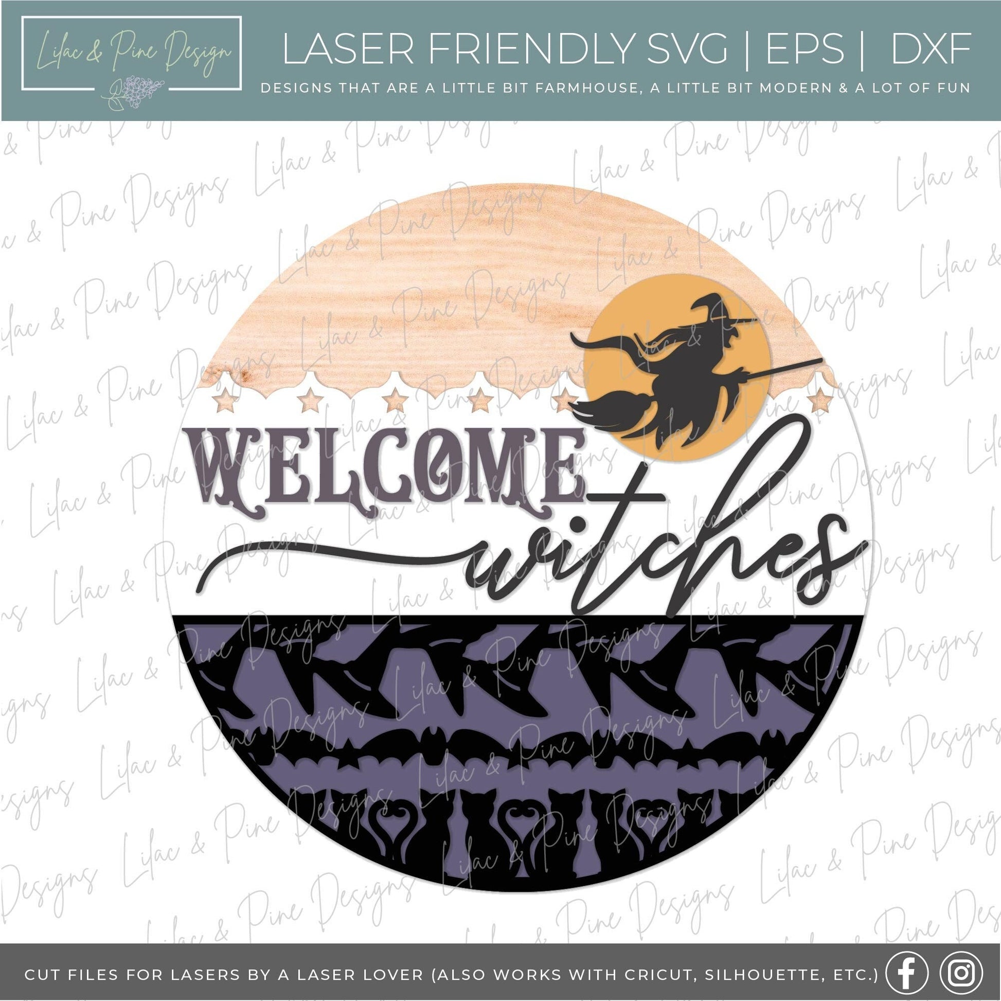 Welcome Witches sign, Halloween door hanger, Witch welcome sign SVG, Witch door hanger SVG, Halloween decor, Glowforge Svg, laser cut file