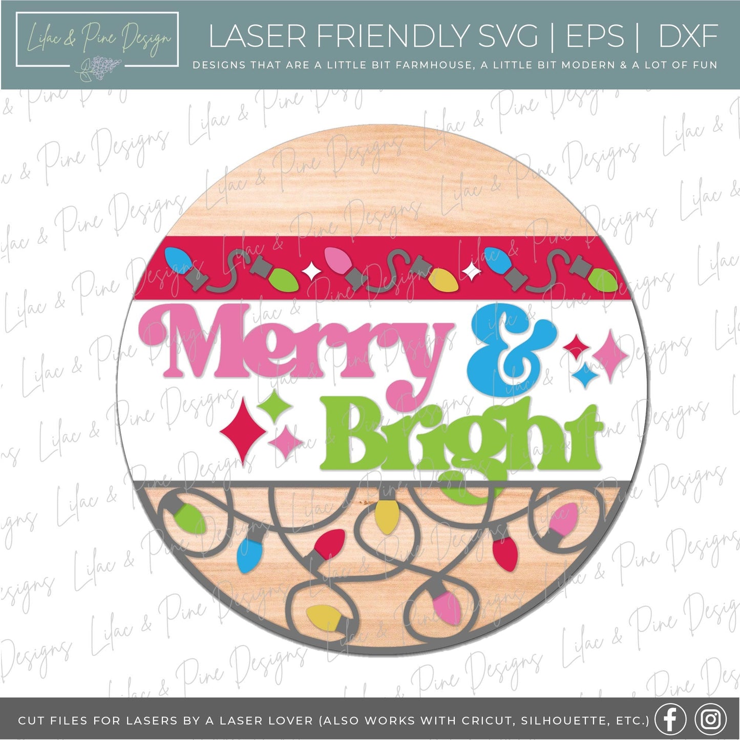 Merry and Bright sign SVG, Vintage Christmas door hanger, Christmas lights SVG, Christmas welcome sign SVG, Glowforge Svg, laser cut file