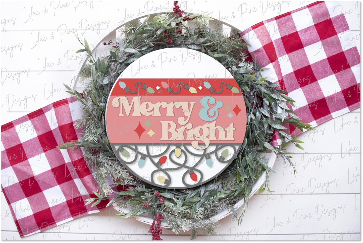 Merry and Bright sign SVG, Vintage Christmas door hanger, Christmas lights SVG, Christmas welcome sign SVG, Glowforge Svg, laser cut file