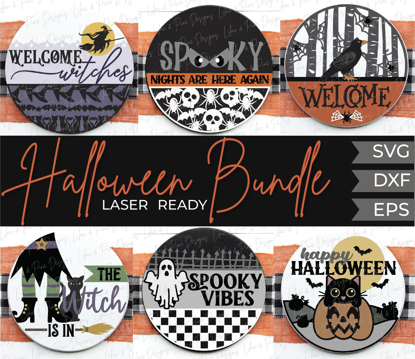 Halloween welcome sign bundle svg, Halloween door hanger SVG, spooky vibes, witch svg, Happy Halloween svg, Glowforge SVG, laser cut file