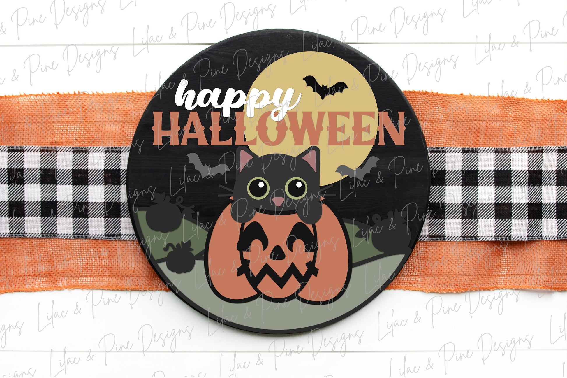 Halloween sign, Happy Halloween SVG, Halloween door hanger SVG, Black Cat welcome sign, cat in pumpkin svg, Glowforge Svg, laser cut file
