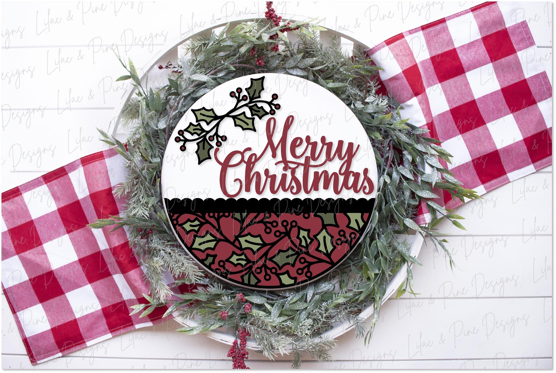Merry Christmas sign SVG, Christmas welcome sign SVG, Christmas door hanger SVG, Holly pattern sign svg, Glowforge Svg, laser cut file