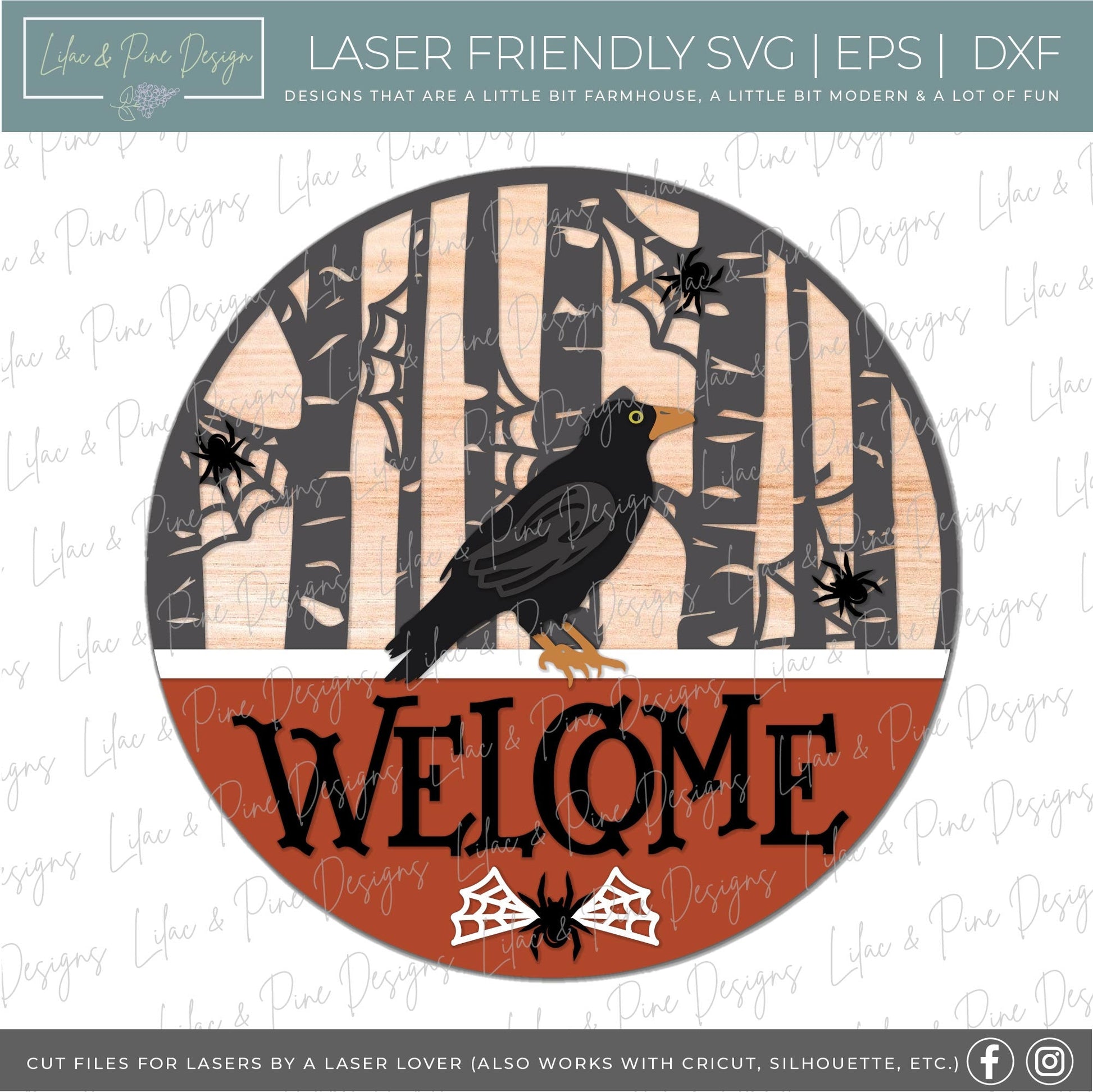 Halloween crow sign, Halloween door hanger SVG, Spooky forest welcome sign SVG, Halloween decor, raven svg, Glowforge Svg, laser cut file