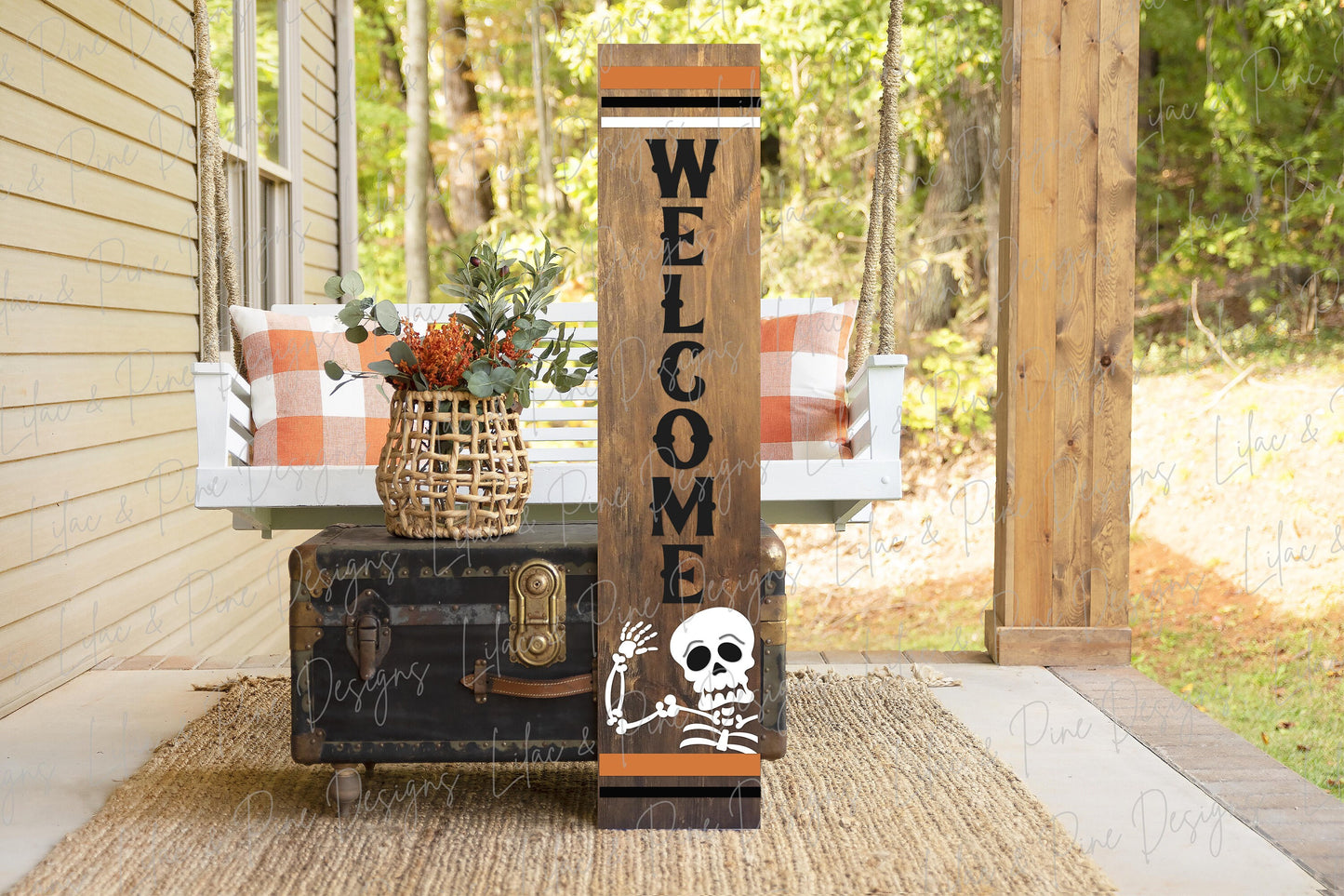 Halloween welcome sign SVG, Skeleton porch sign SVG, Skeleton vertical welcome sign, Halloween porch decor, Glowforge Svg, laser cut file
