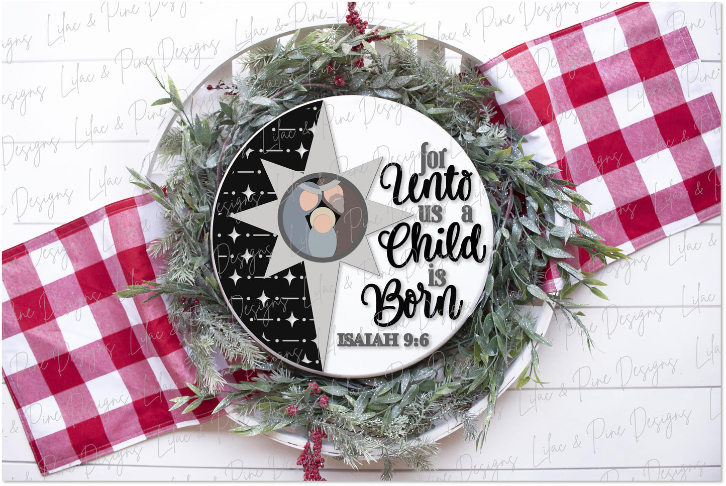 Unto us a Child is Born SVG, Christmas welcome sign SVG, Christmas door hanger SVG, Religious Christmas sign, Glowforge Svg, laser cut file