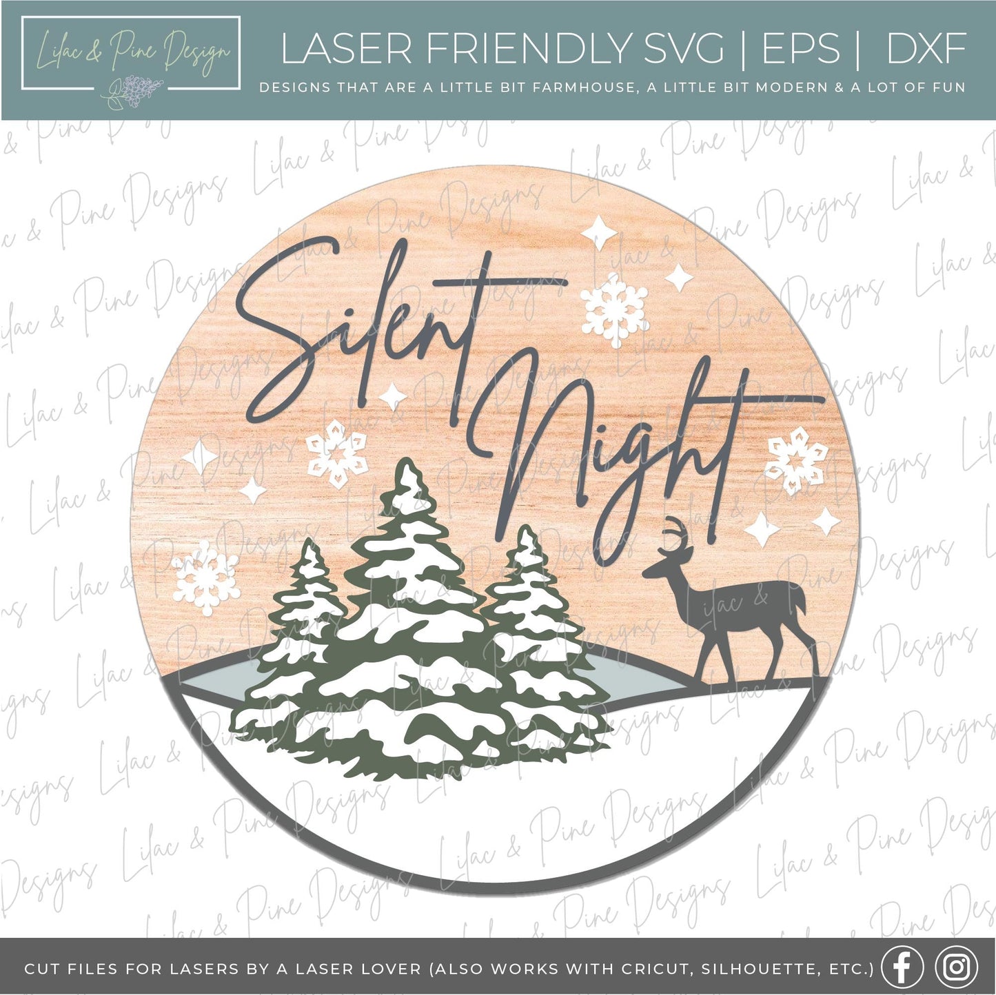 Silent Night SVG, Christmas welcome sign SVG, Christmas door hanger SVG, Winter forest sign, Christmas decor, Glowforge Svg, laser cut file