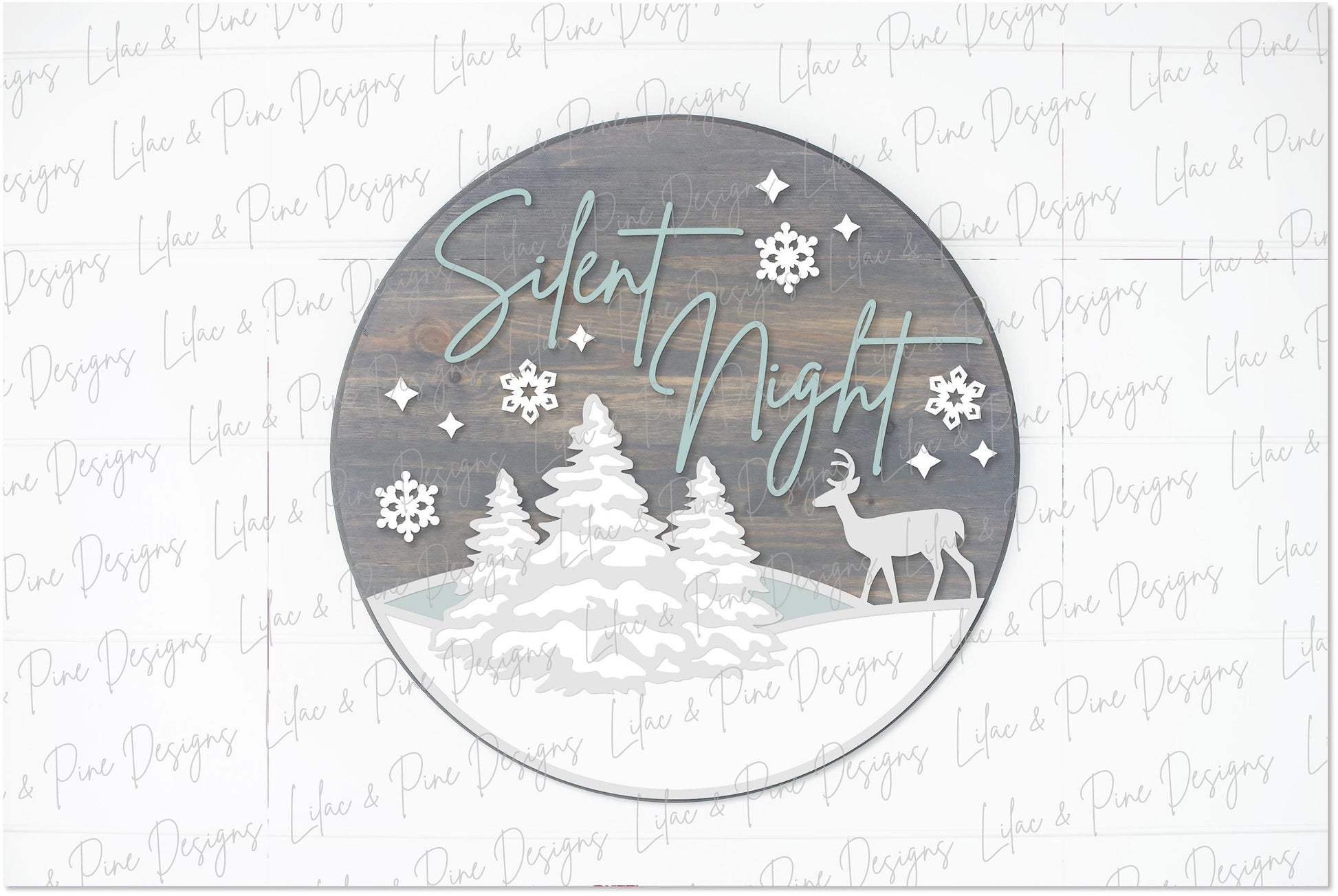 Silent Night SVG, Christmas welcome sign SVG, Christmas door hanger SVG, Winter forest sign, Christmas decor, Glowforge Svg, laser cut file