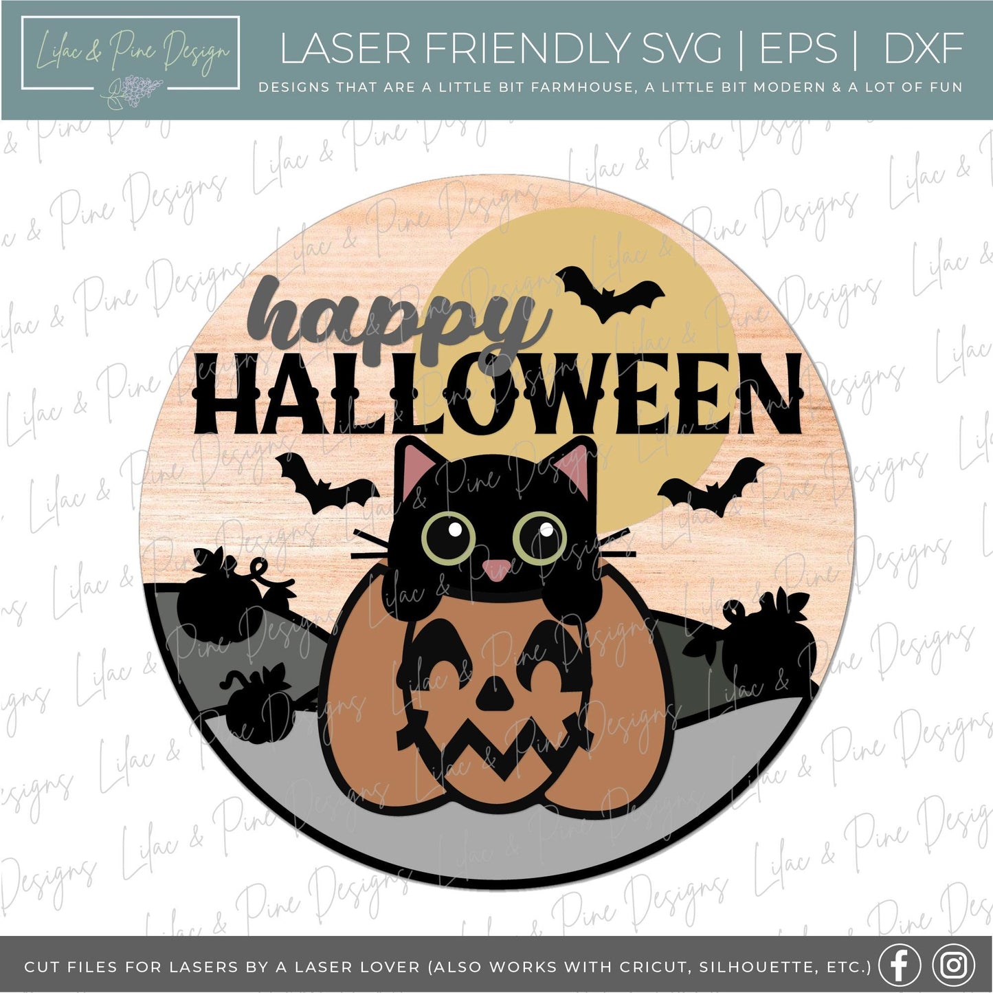 Halloween sign, Happy Halloween SVG, Halloween door hanger SVG, Black Cat welcome sign, cat in pumpkin svg, Glowforge Svg, laser cut file