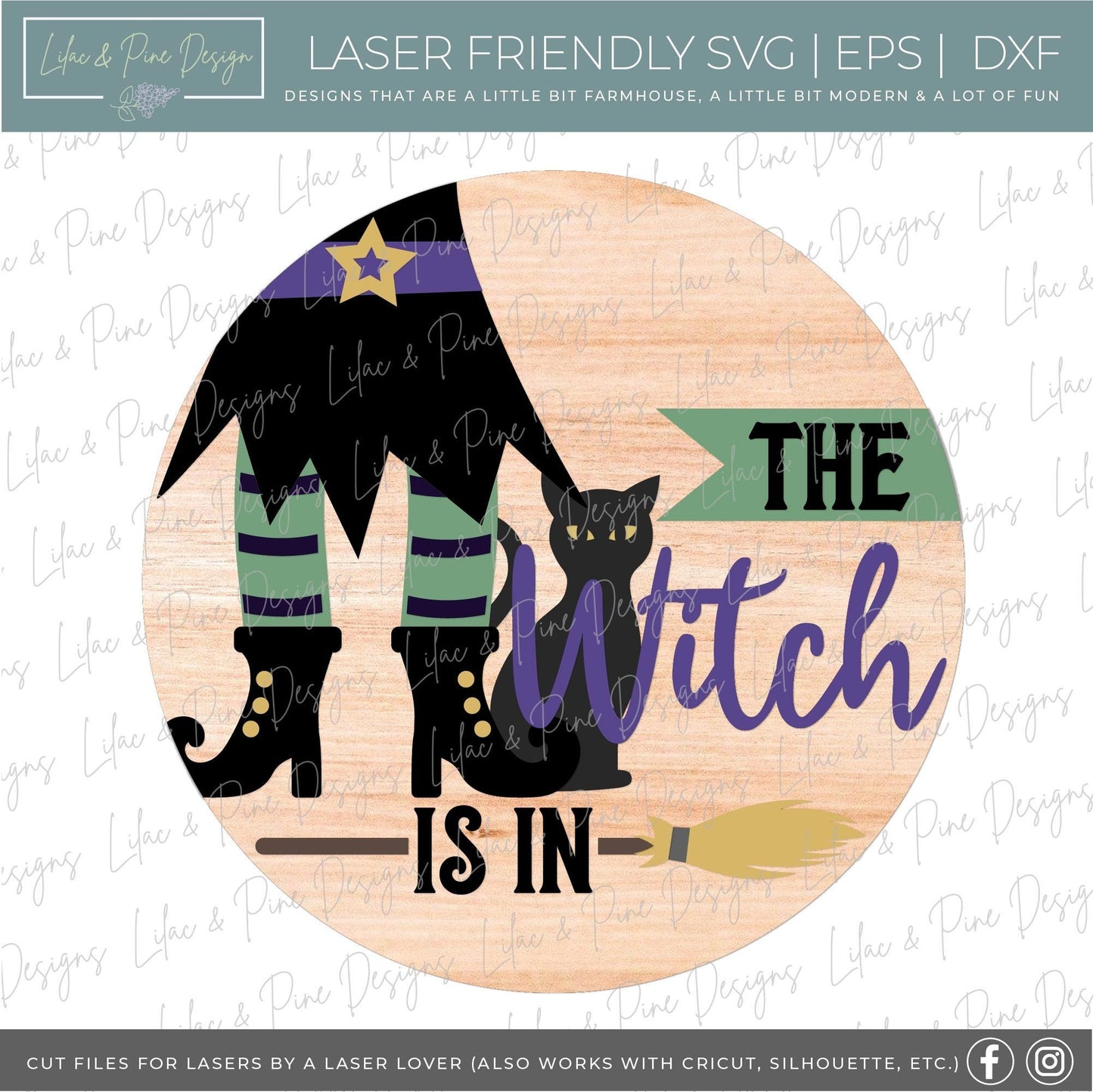 Halloween sign SVG, The Witch is In sign SVG, Halloween door hanger SVG, Witch welcome sign, black cat svg, Glowforge Svg, laser cut file
