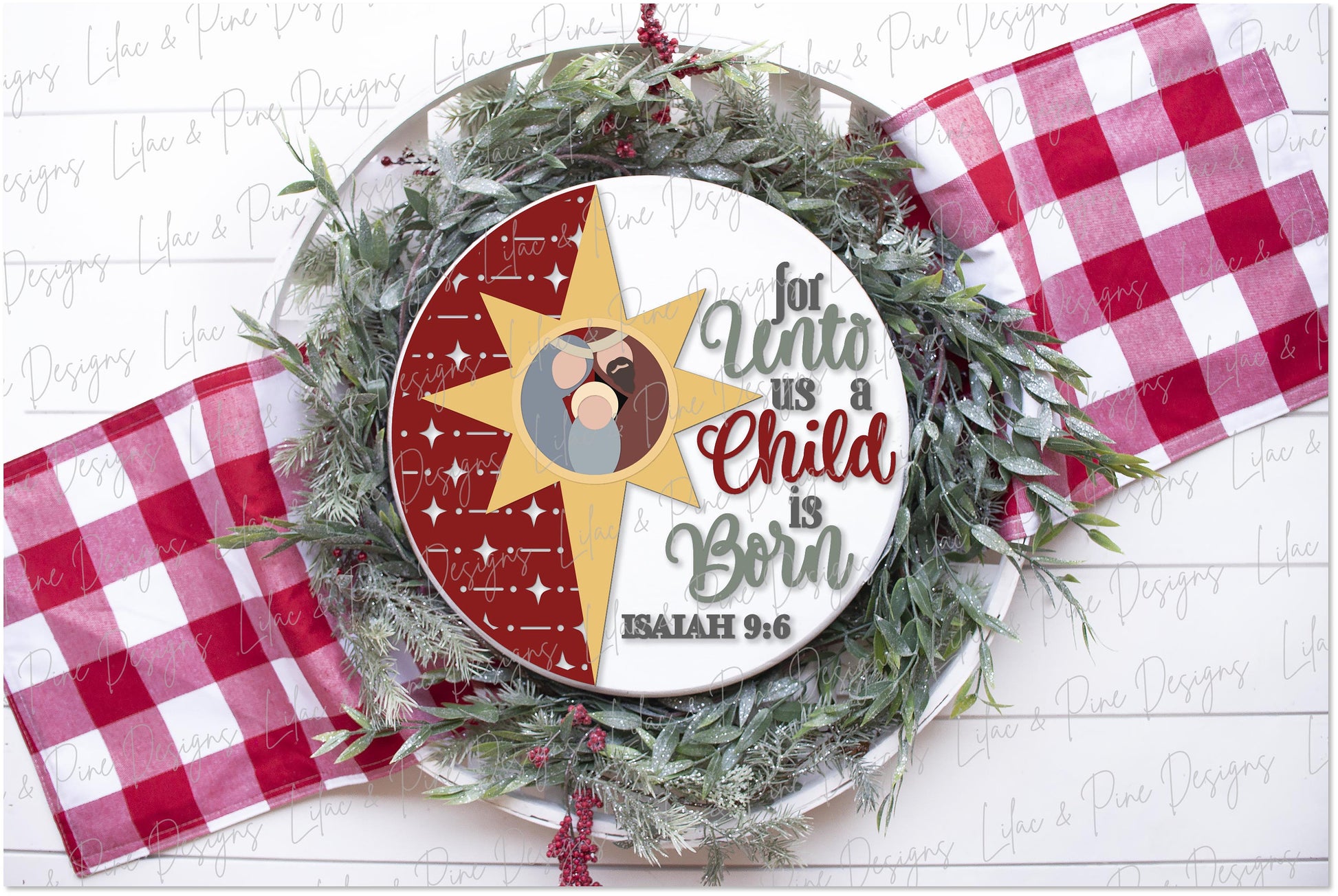 Unto us a Child is Born SVG, Christmas welcome sign SVG, Christmas door hanger SVG, Religious Christmas sign, Glowforge Svg, laser cut file