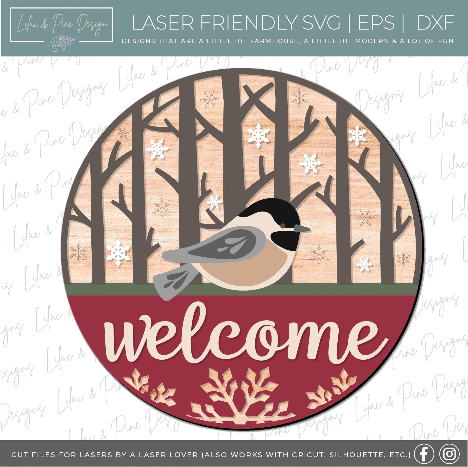 Chickadee Welcome SVG, Winter welcome sign SVG, Christmas door hanger SVG, Winter door hanger, snow bird svg, Glowforge Svg, laser cut file