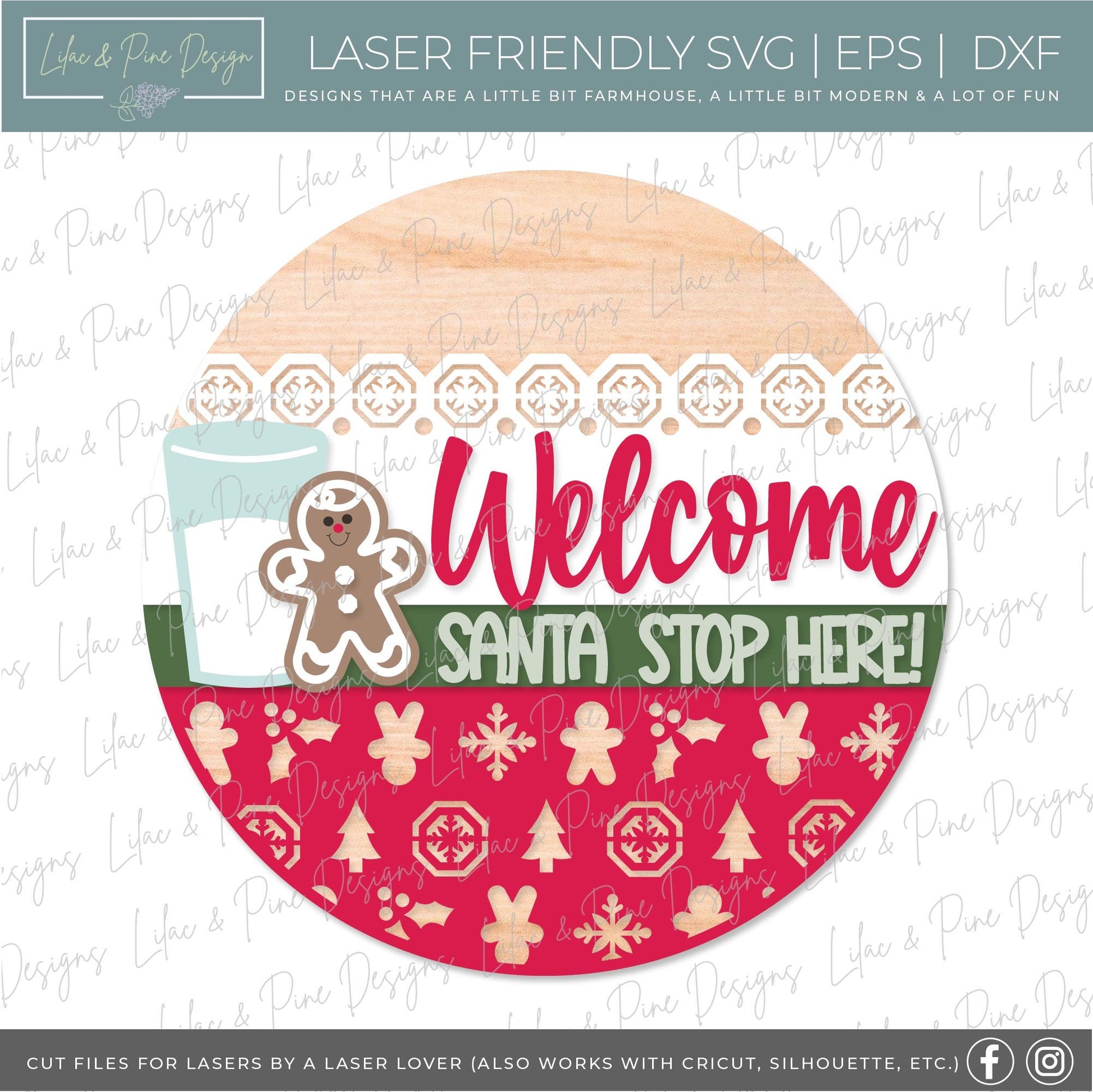 Santa Stop Here sign SVG, Santa welcome sign SVG, Christmas door hanger sign SVG, Milk and cookies sign svg, Glowforge Svg, laser cut file