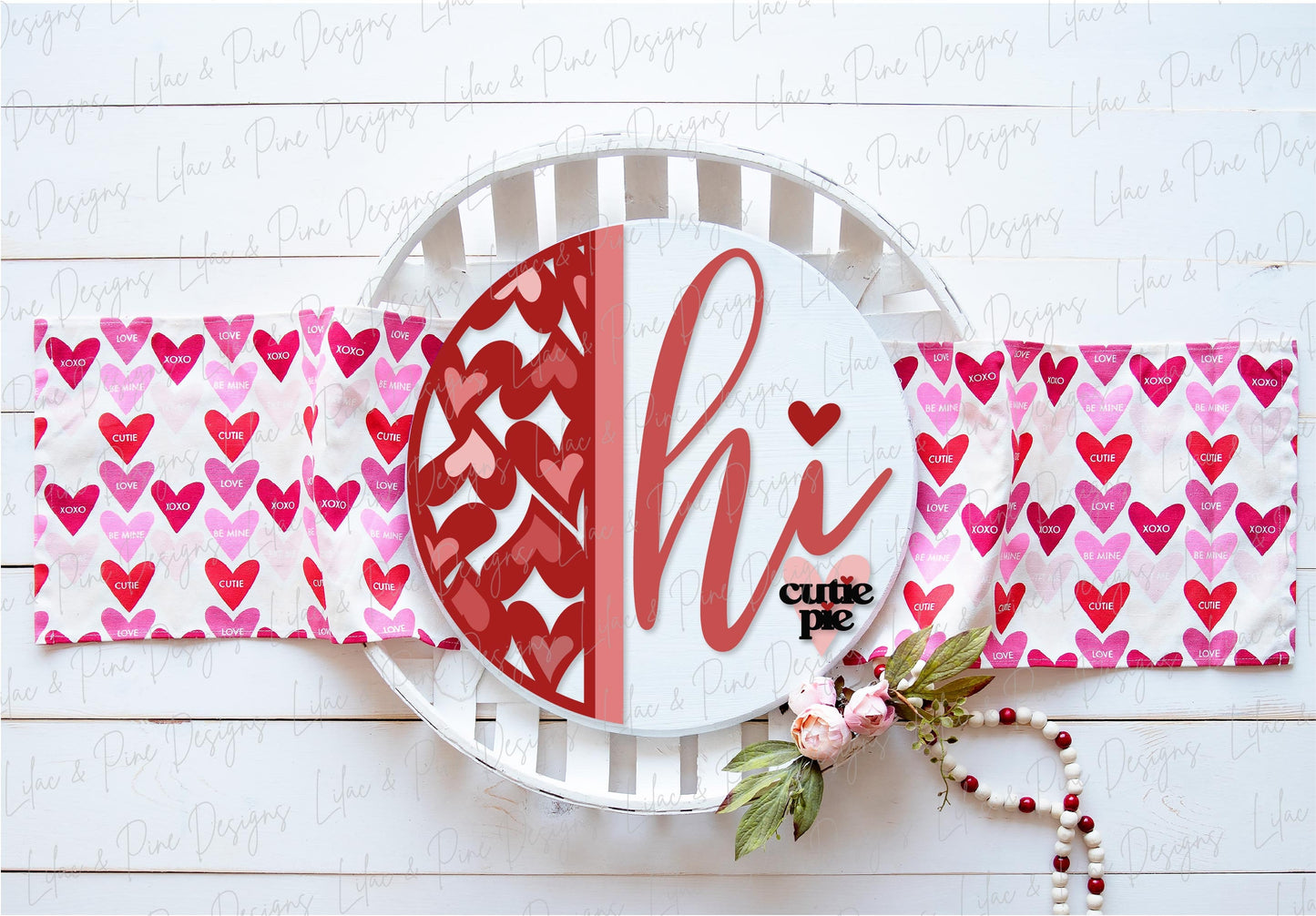 Hi Cutie Pie sign SVG, Valentine door hanger, Valentines Welcome, door round SVG, Valentines Day decor, Glowforge SVG, laser cut file