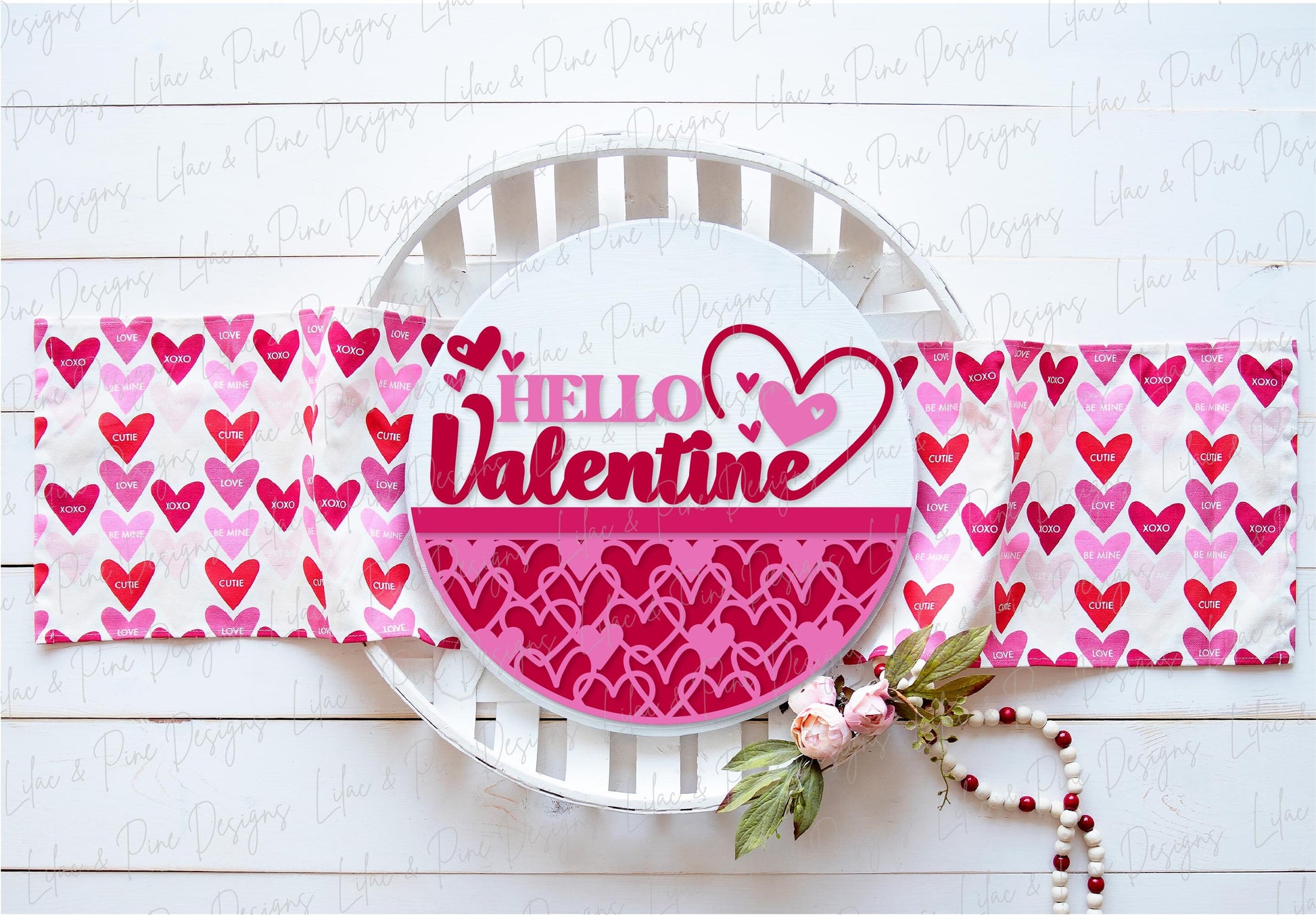 Hello Valentine door hanger SVG, Valentine sign SVG, Welcome sign, heart door round svg, Valentines Day decor, Glowforge SVG, laser cut file