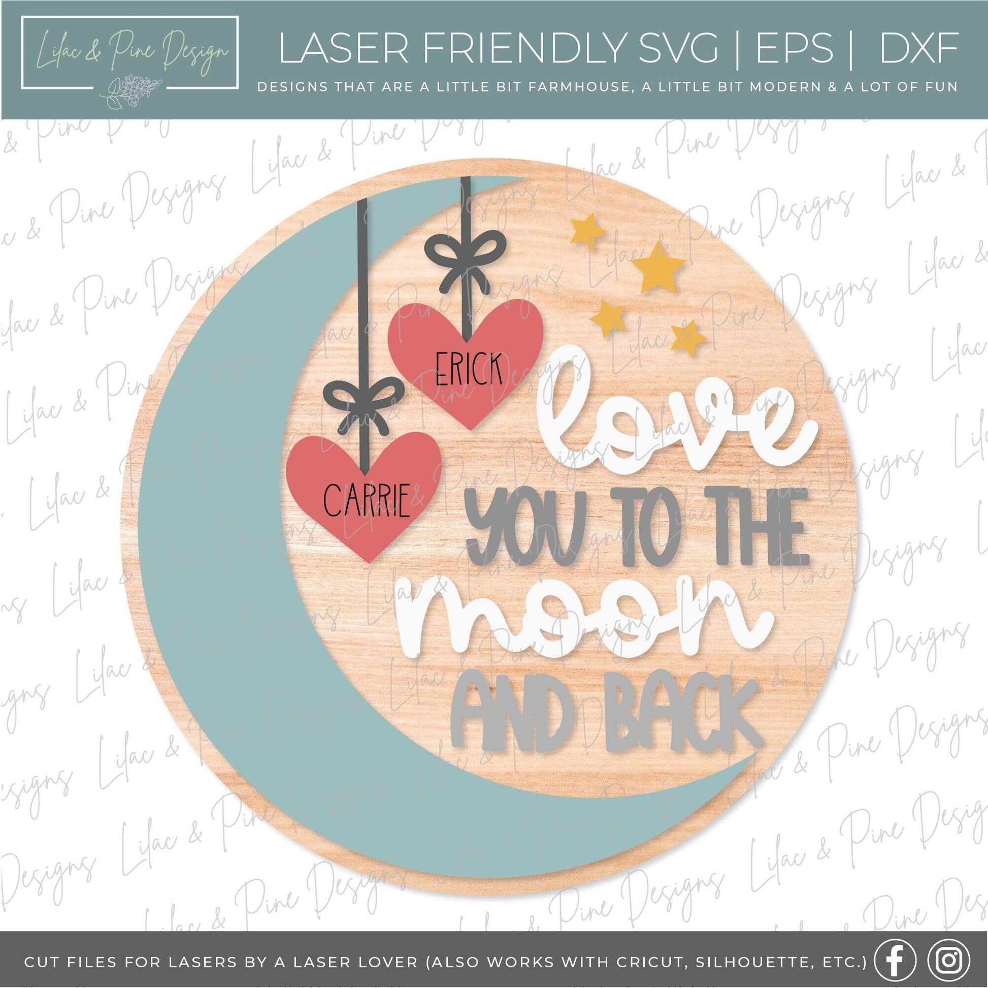 Love You to the Moon sign SVG, Valentine door hanger, Love Welcome sign, wedding gift SVG, Nursery decor, Glowforge SVG, laser cut file