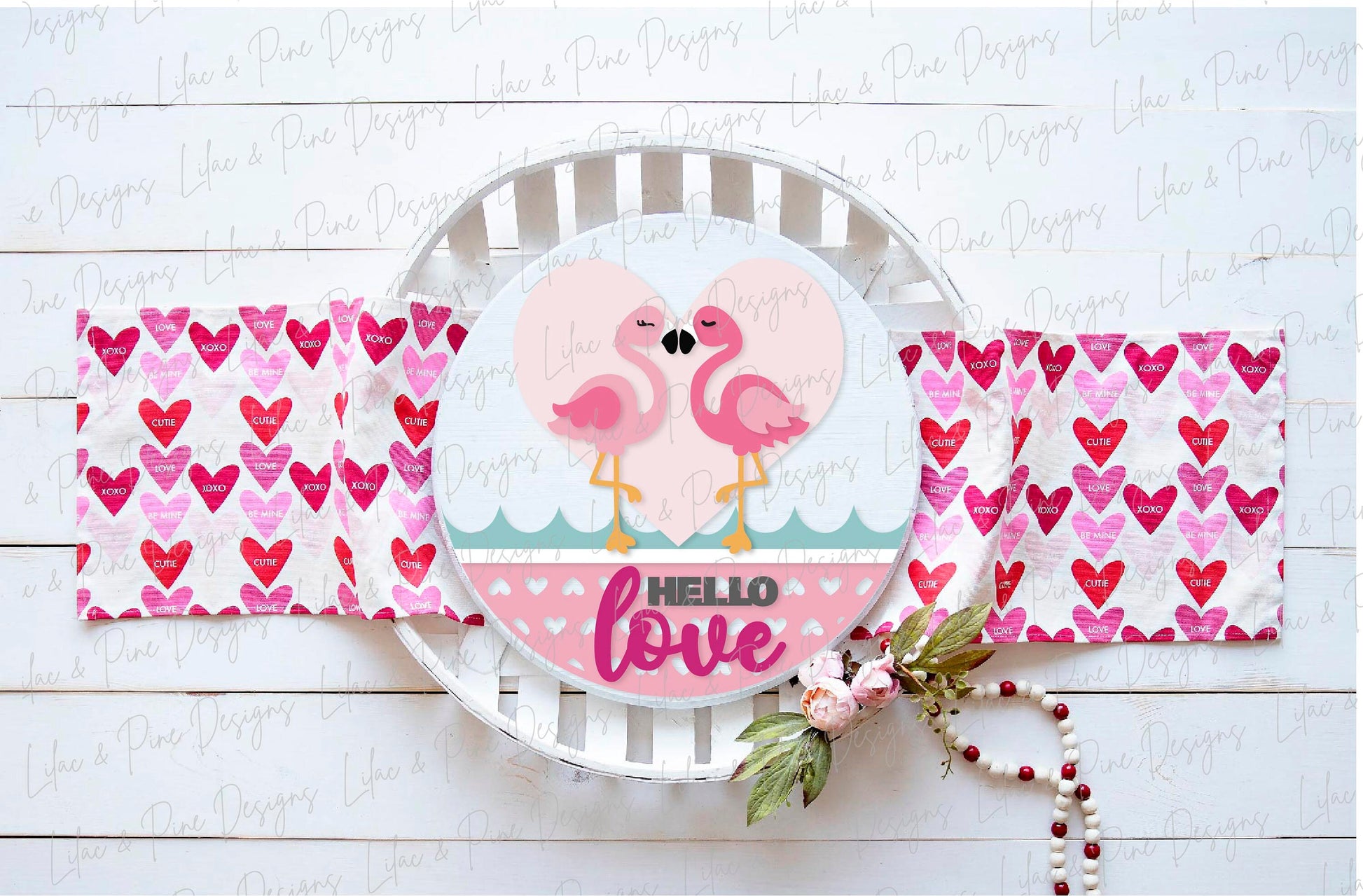 Flamingo door hanger SVG, Valentine round sign, Hello Love Welcome sign, Valentine's Day decor svg, Glowforge SVG, laser cut file