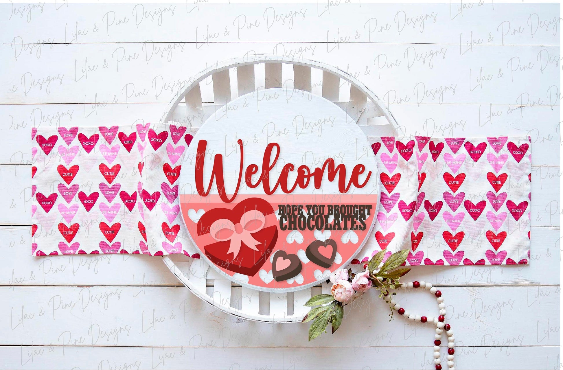 Valentine Chocolates Welcome sign SVG, Valentine's Day round door hanger svg, Valentines Day porch decor, Glowforge SVG, laser cut file