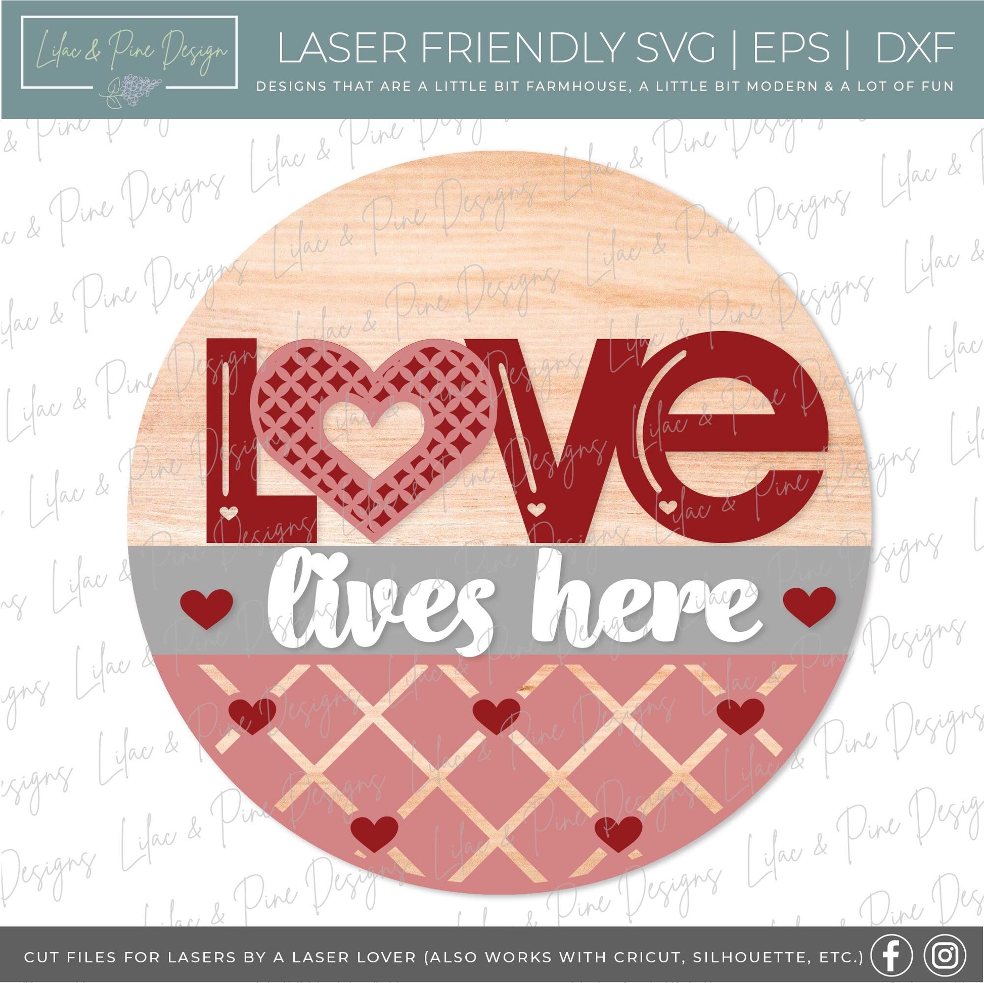 Love Lives Here sign SVG, Valentine door hanger, Love Welcome sign SVG, love round sign, Valentines Day decor, Glowforge SVG, laser cut file