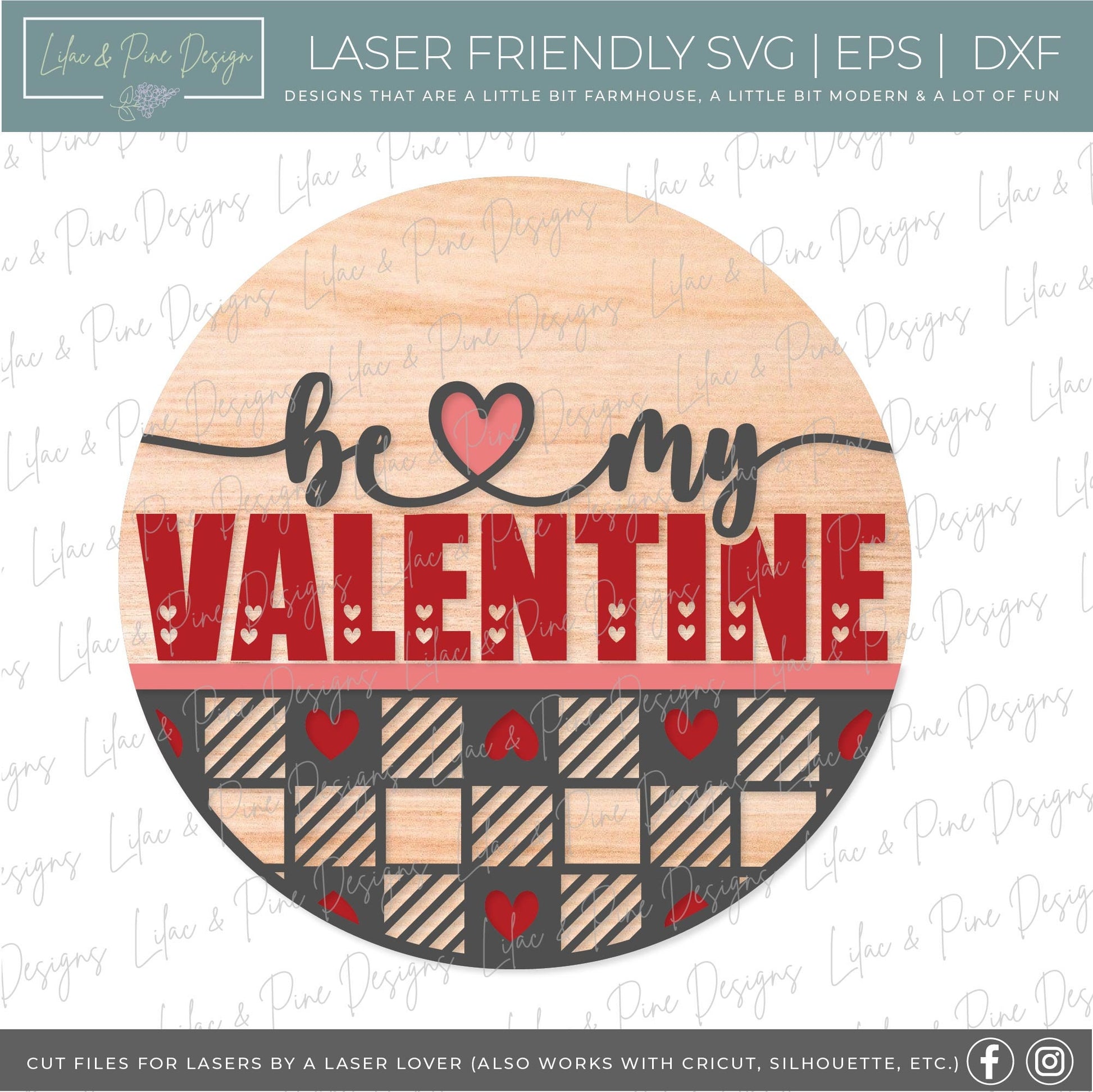 be my Valentine sign SVG, Valentine door hanger, Valentines Welcome sign SVG, plaid Valentines Day decor, Glowforge SVG, laser cut file