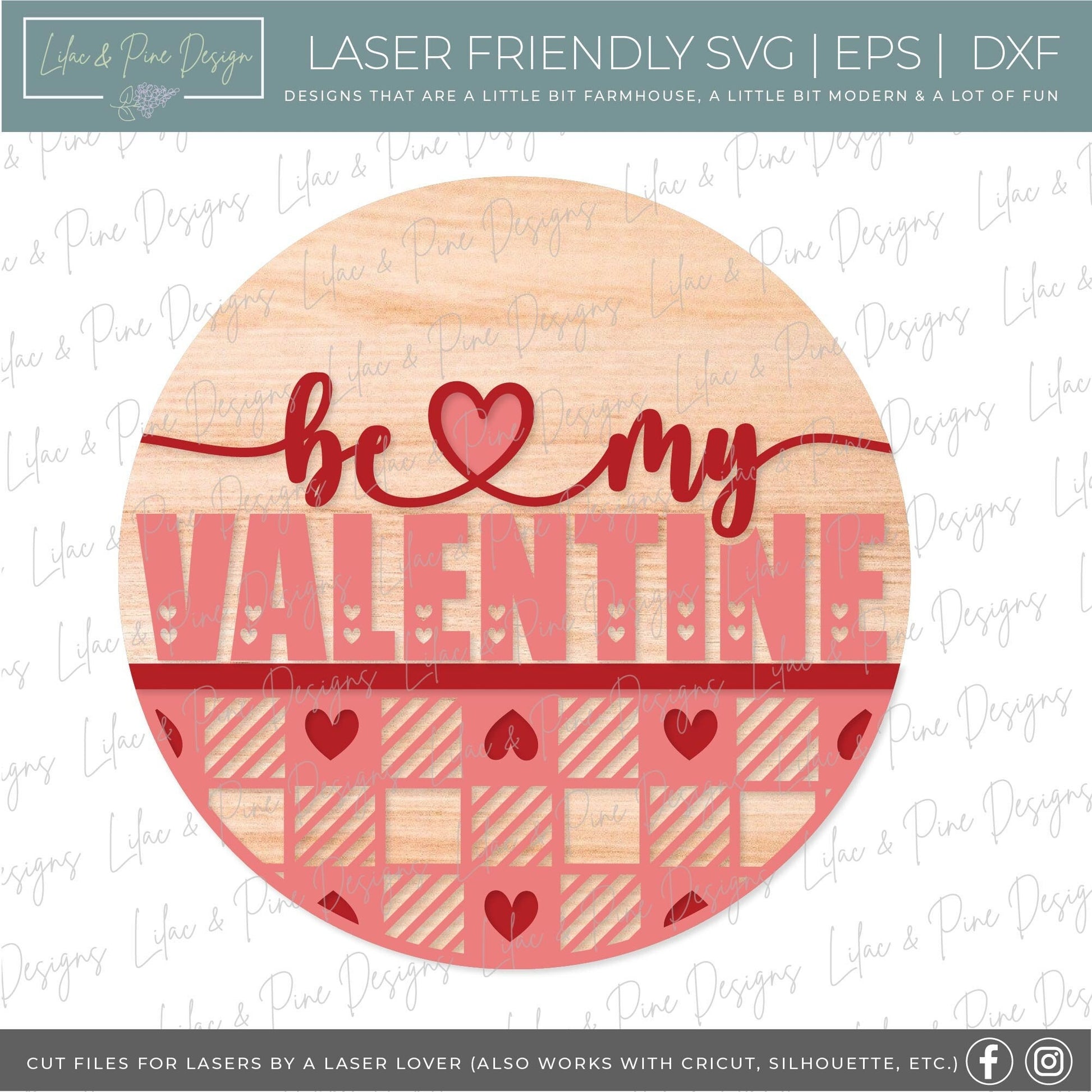 be my Valentine sign SVG, Valentine door hanger, Valentines Welcome sign SVG, plaid Valentines Day decor, Glowforge SVG, laser cut file